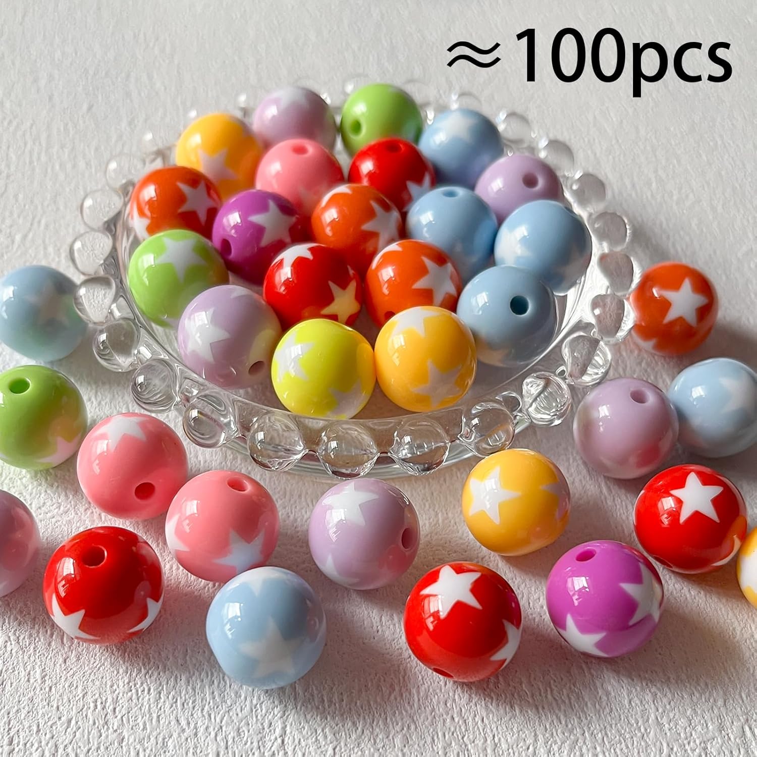 Cuentas acrílicas de 0.631 pulgadas (0.630 in), cuentas de colores, cuentas redondas multicolor para hacer joyas de bricolaje (cuentas de estrella)