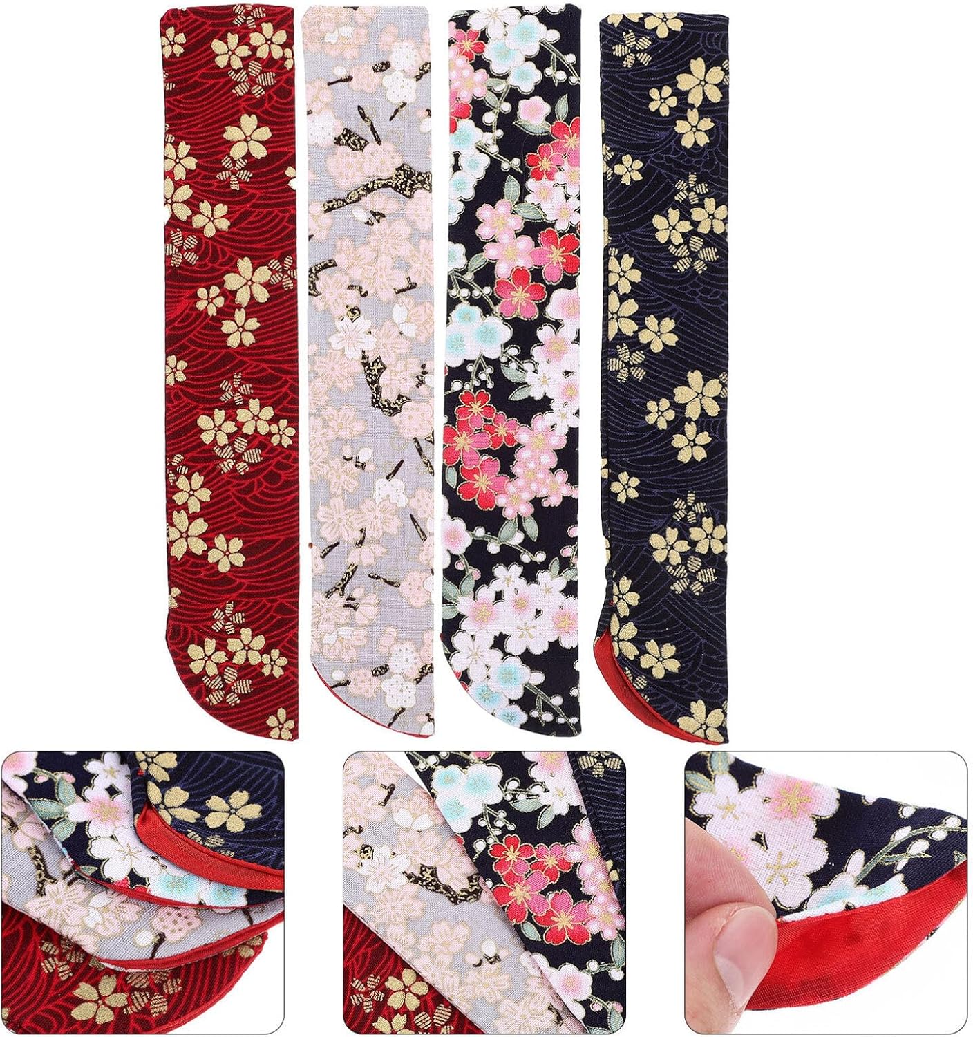 VOSAREA Fundas para ventilador de mano, 4 piezas, funda plegable para ventilador de mano, diseño de flores de cerezo, bolsa protectora de ventilador