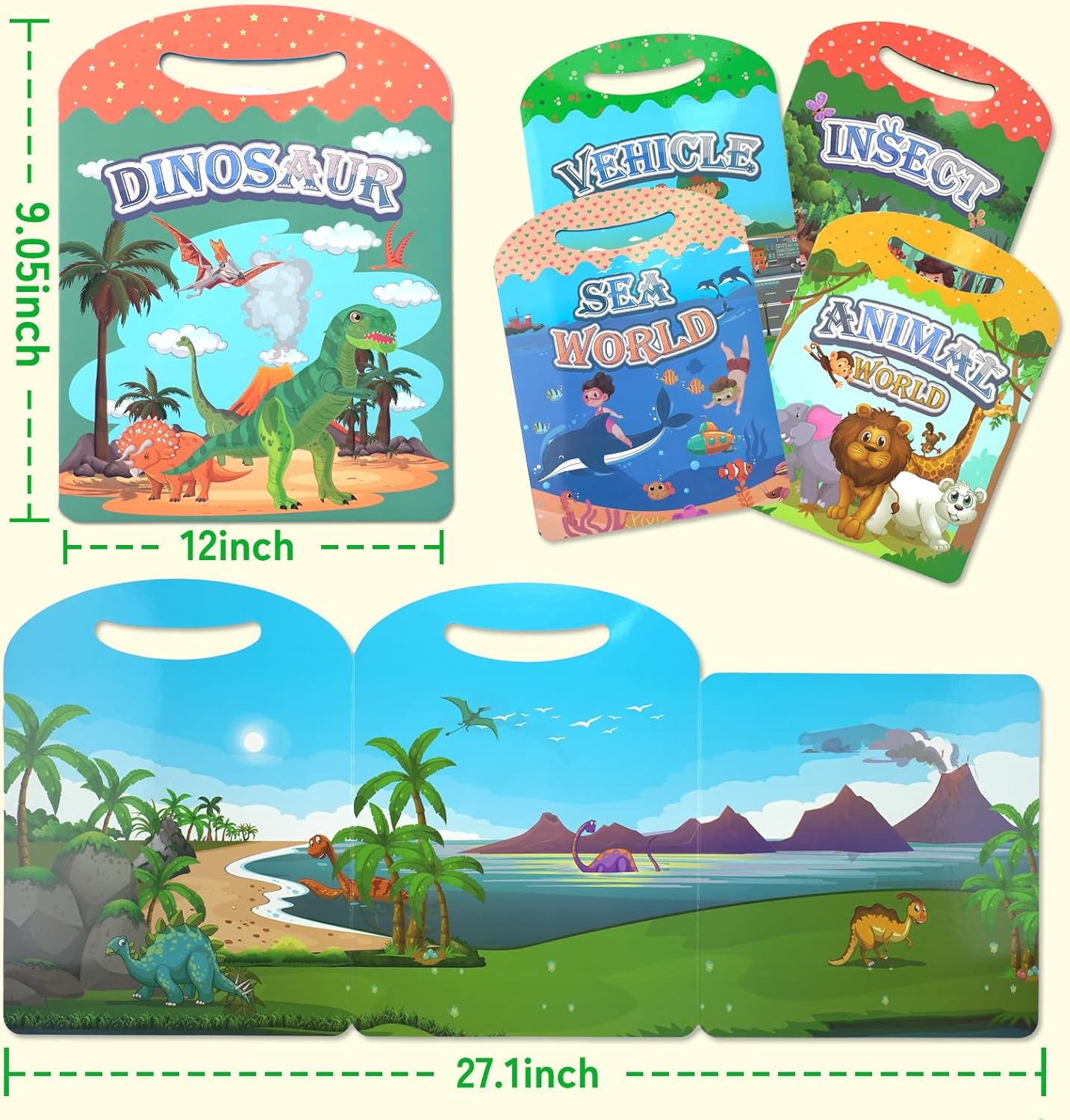 Libro de calcomanías reutilizables para niños, libros de actividades de aprendizaje de dinosaurios, libro silencioso de gelatina para escuela,