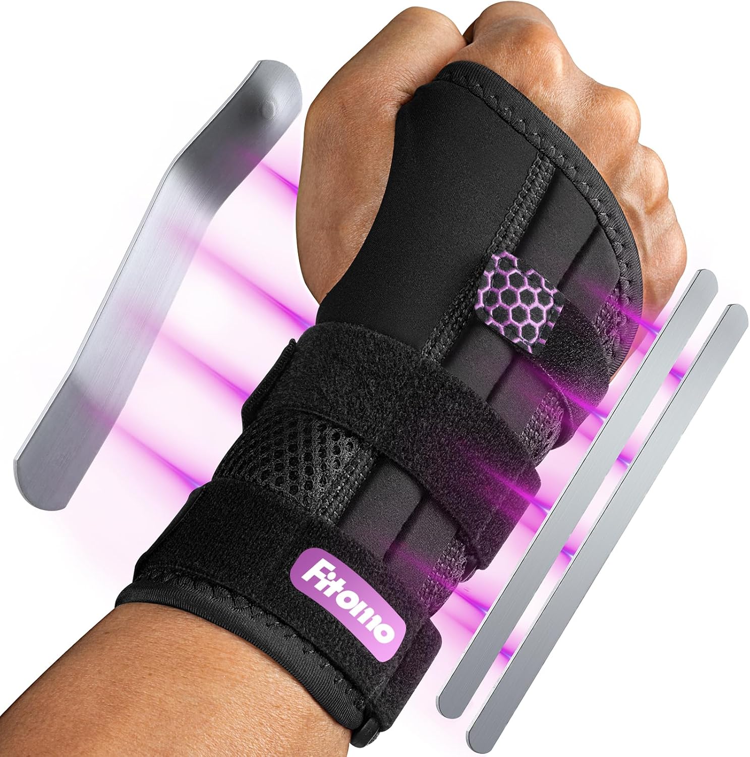 Muñequera para túnel carpiano, soporte nocturno con 3 férulas de metal para dormir y apertura suave del pulgar, soporte de muñeca ajustable para