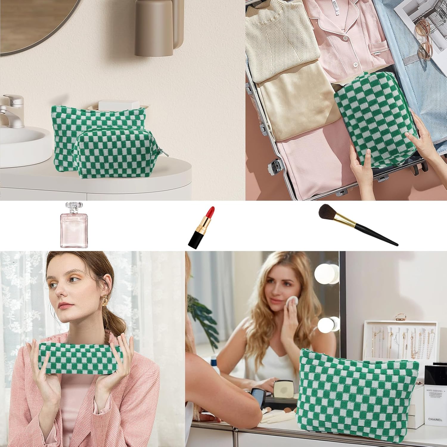 LYDZTION Bolsa de maquillaje para mujeres, 1 bolsa de maquillaje de gran capacidad y 1 estuche para lápices, bolsa de almacenamiento de brochas de