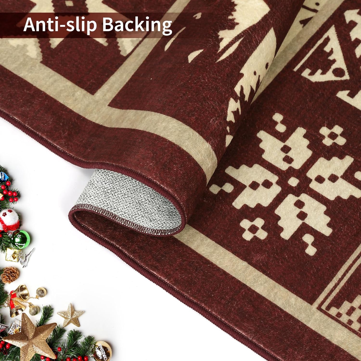 Alfombra de pasillo de cocina rústica, alfombra decorativa de Navidad, alfombra larga para pasillo interior, alfombra antideslizante lavable para
