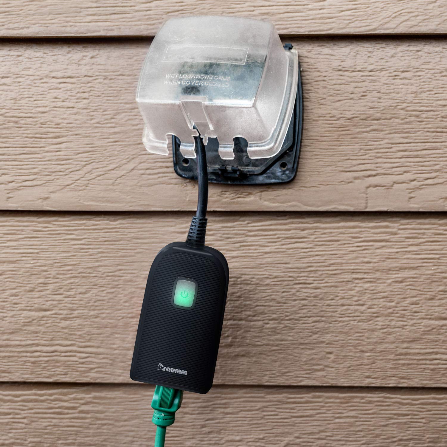 Toma de temporizador Wi-Fi para exteriores, con certificación ETL de 125 VAC15 A, monitor remoto inteligente WiFi para exteriores, resistente a la