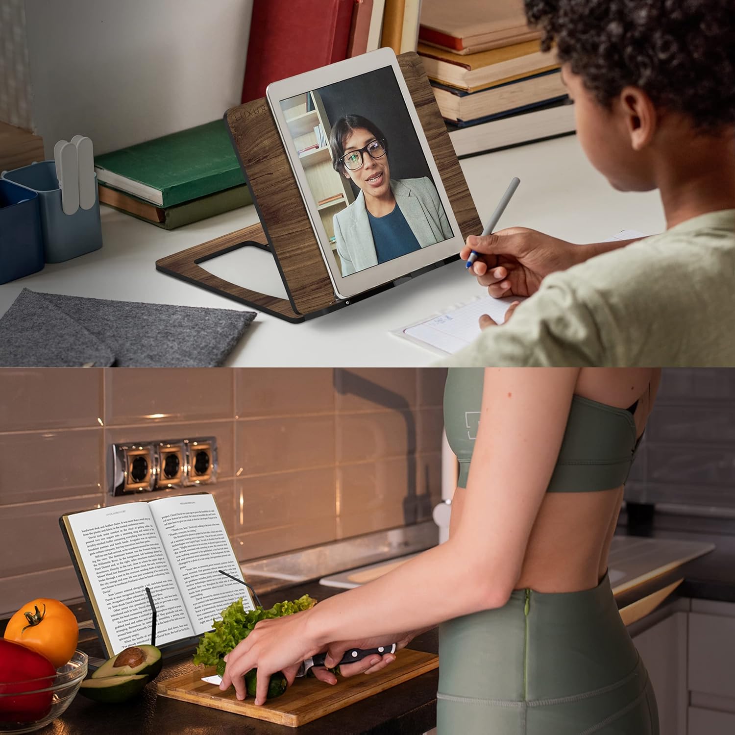 LUXURISM – Soporte ajustable de madera para libros grandes, 8 ajustes de altura, diseño minimalista, multiusos, plegable y portátil, ideal para