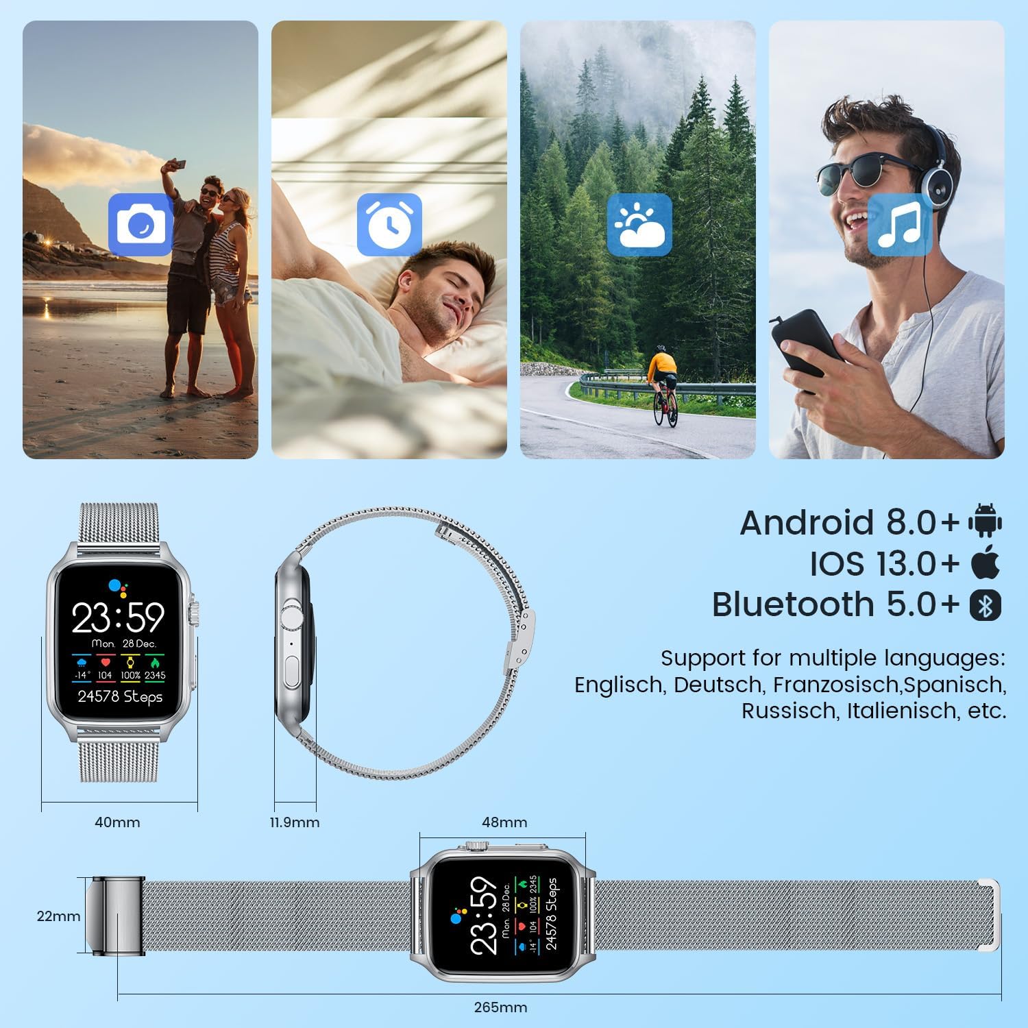 Reloj inteligente para hombre, rastreador de actividad física relojes con pantalla táctil de 2.0 pulgadas, resistente al agua, para llamadas,