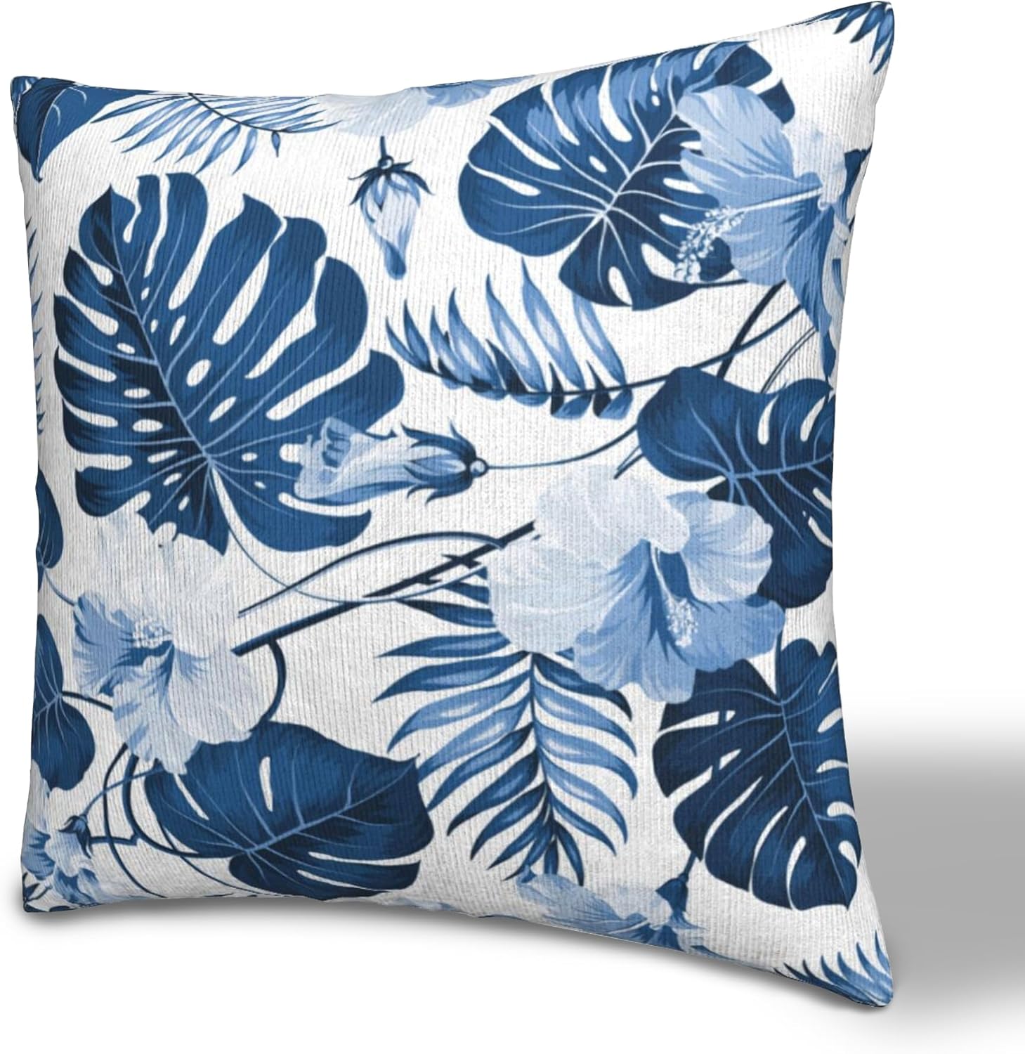 Juego de 2 fundas de almohada de hojas azules de palmera de 18 x 18 pulgadas, juego de 2 fundas de almohada florales hawaianas, arte abstracto,
