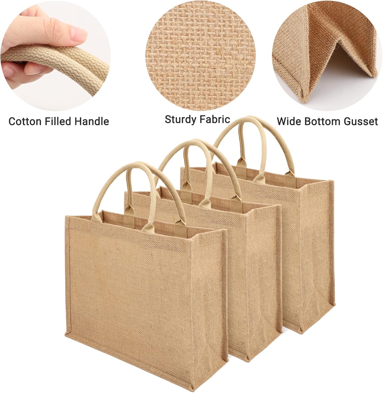 Segarty Bolsas de mano, paquete de 12 bolsas grandes de arpillera reutilizables de lona de yute para regalos con asas, bolsa en blanco a granel para