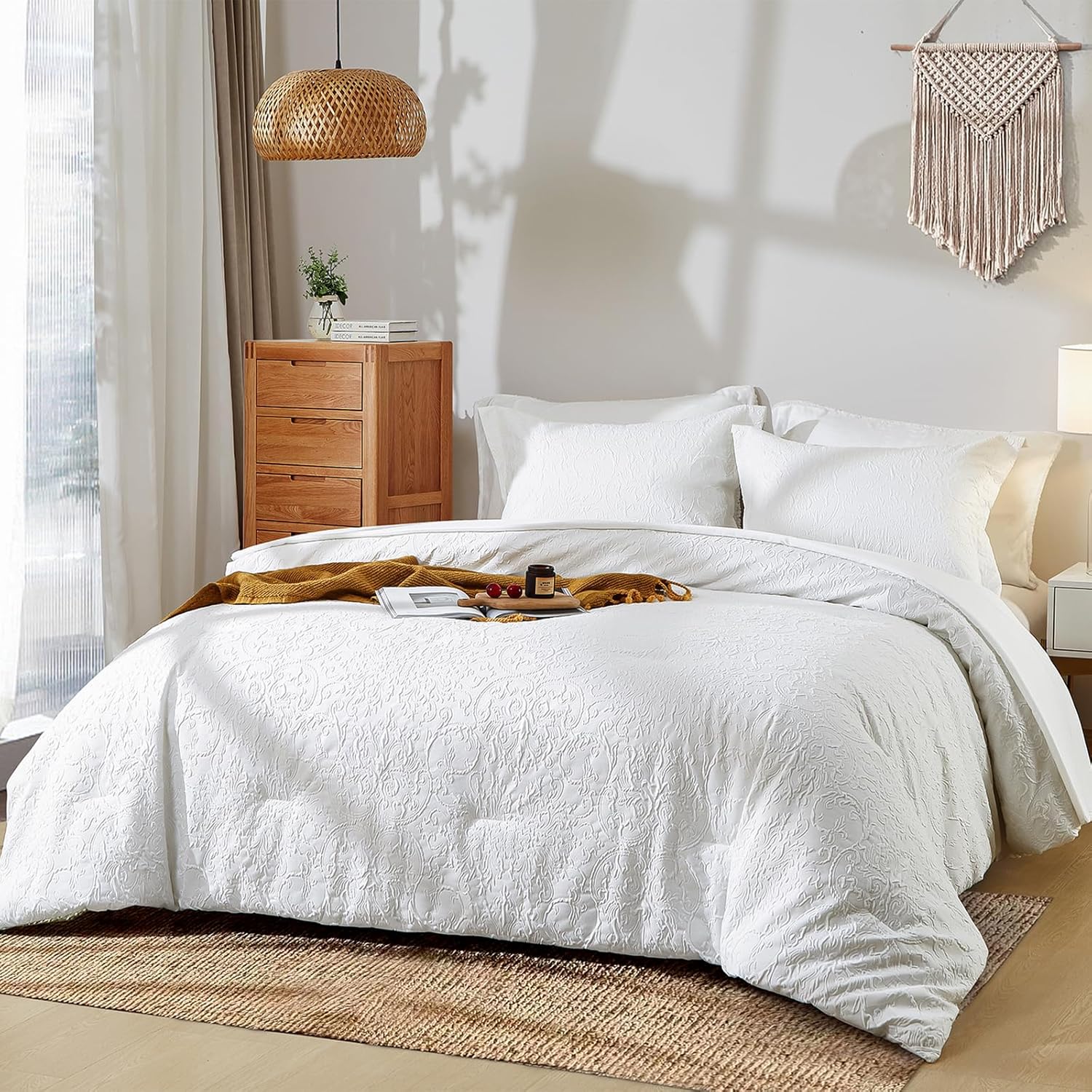 Cupocupa Juego de edredón queen edredón de 7 piezas para cama tamaño queen edredón Queen ultrasuave y ligero juego de ropa de cama floral para todas