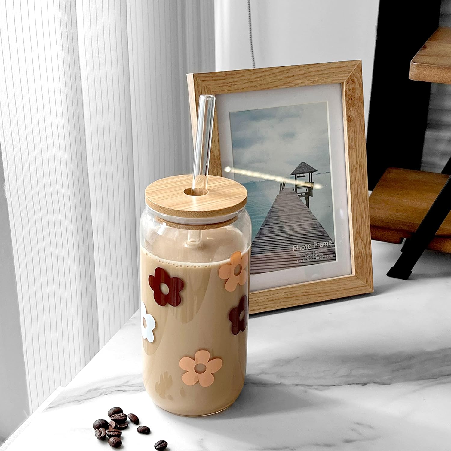 Vasos de vidrio con tapas y pajitas, vasos de vidrio en forma de lata, vasos de vidrio de 20 onzas, vasos para beber, vasos de café helado, vasos