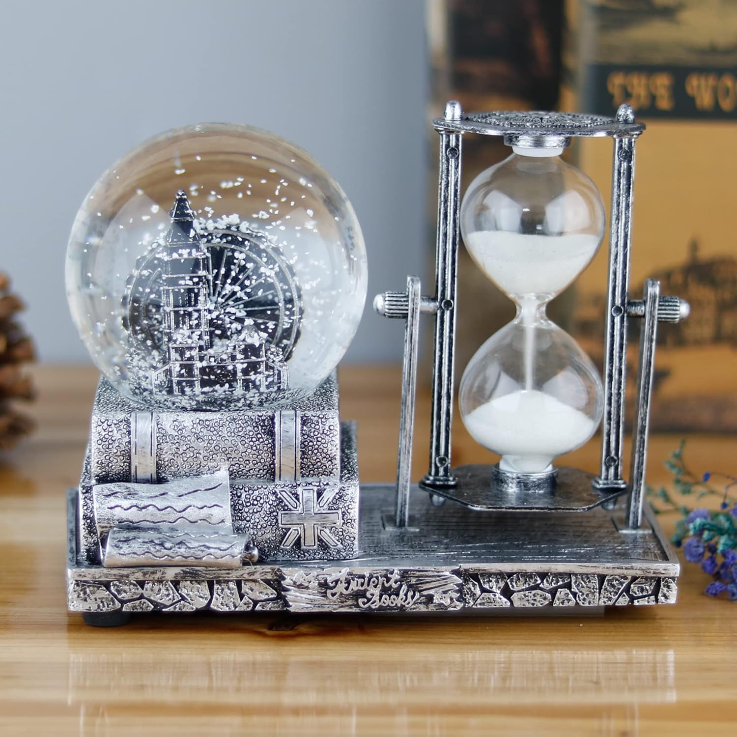 Bola de cristal LED de reloj de arena, globo de nieve musical con temporizador de 30 segundos, decoraciones para decoración de mesa del hogar para