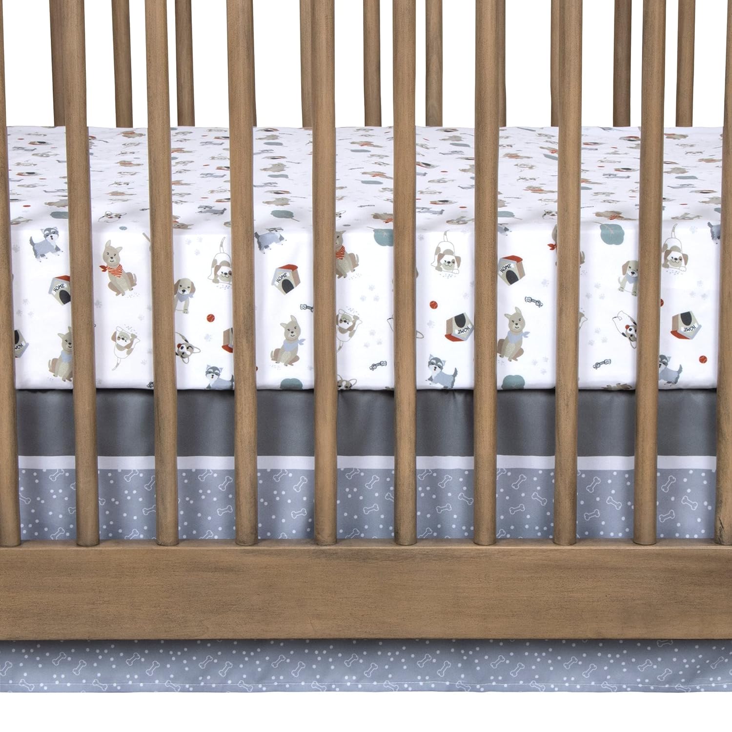 Sammy & Lou Fur-Ever Friends – Juego de ropa de cama para cuna de bebé de 4 piezas, incluye edredón, sábanas bajeras para cuna neutrales, falda de