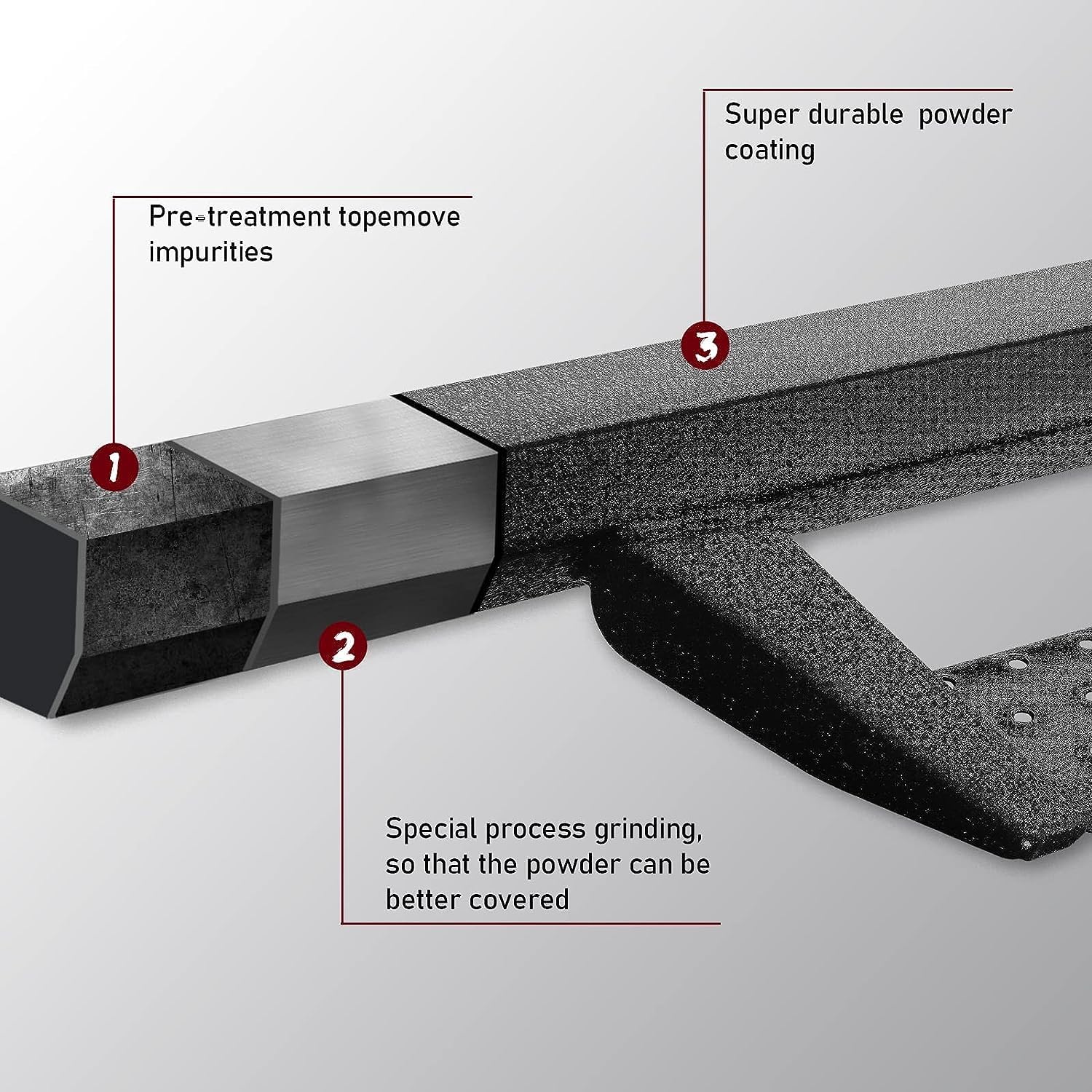 Estribos compatibles con Ford Ranger SuperCrew Cab 2019-2024. Barras laterales de polvo negro texturizado de doble etapa.