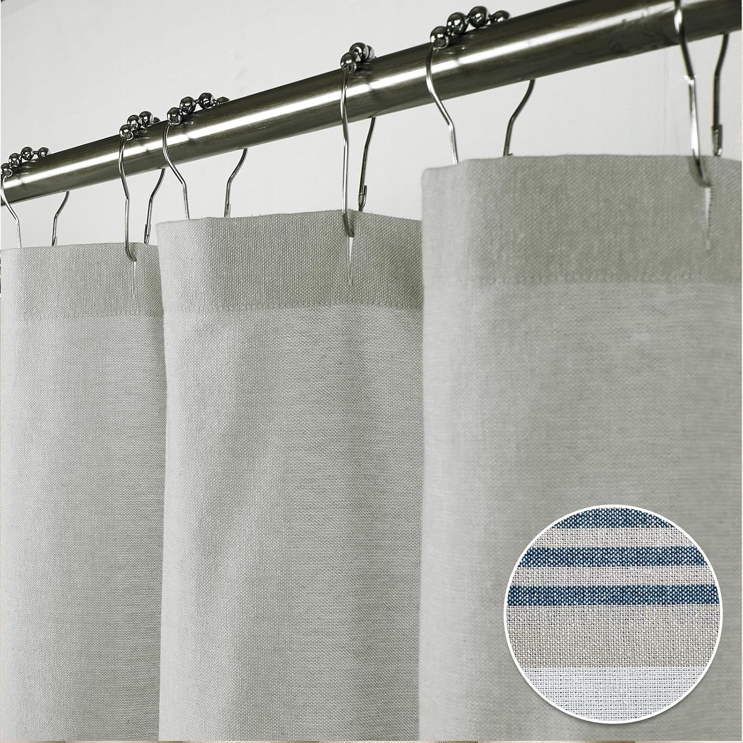 Juego de cortinas de ducha de baño, cortinas de ducha a rayas azules y grises para baño, impermeable, lavable a máquina, tamaño de 72 x 72 pulgadas,