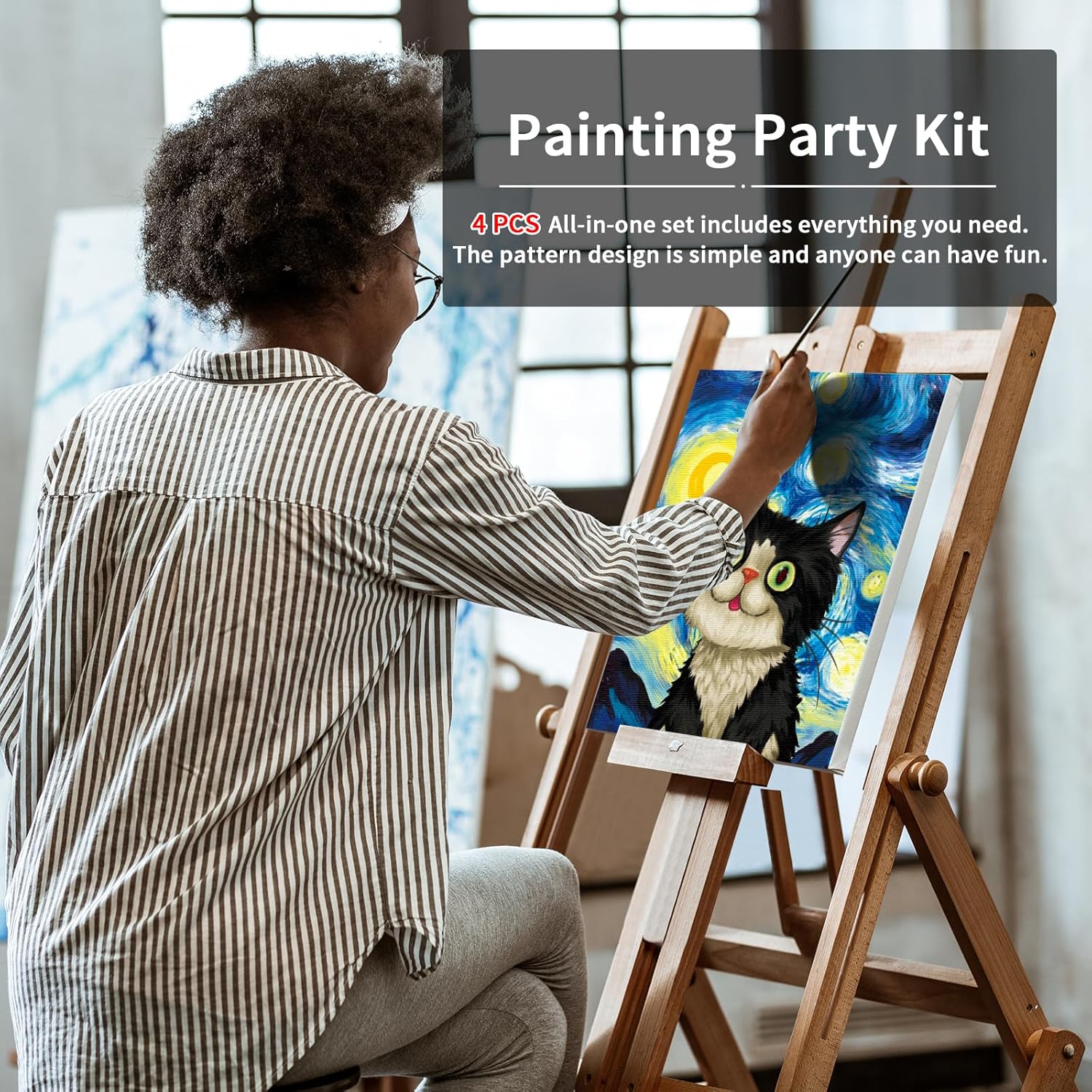 VOCHIC Paquete de 4 kits de sorbo y pintura, lienzo predibujado para pintar para adultos, niños, noche de niñas, kit de pintura para parejas, juegos