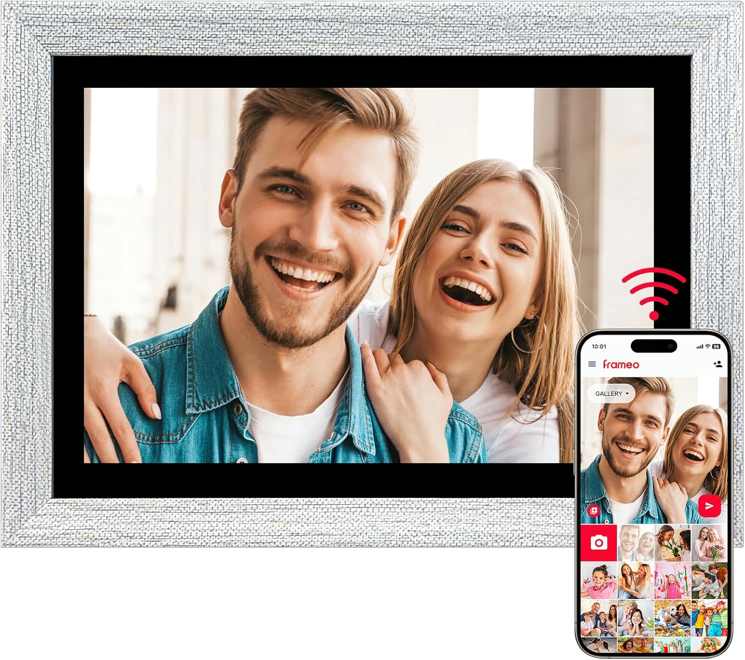 Marco de fotos digital de 10.1 pulgadas, marco de fotos digital WiFi, pantalla táctil IPS, rotación automática de 16 GB de memoria, compatible con