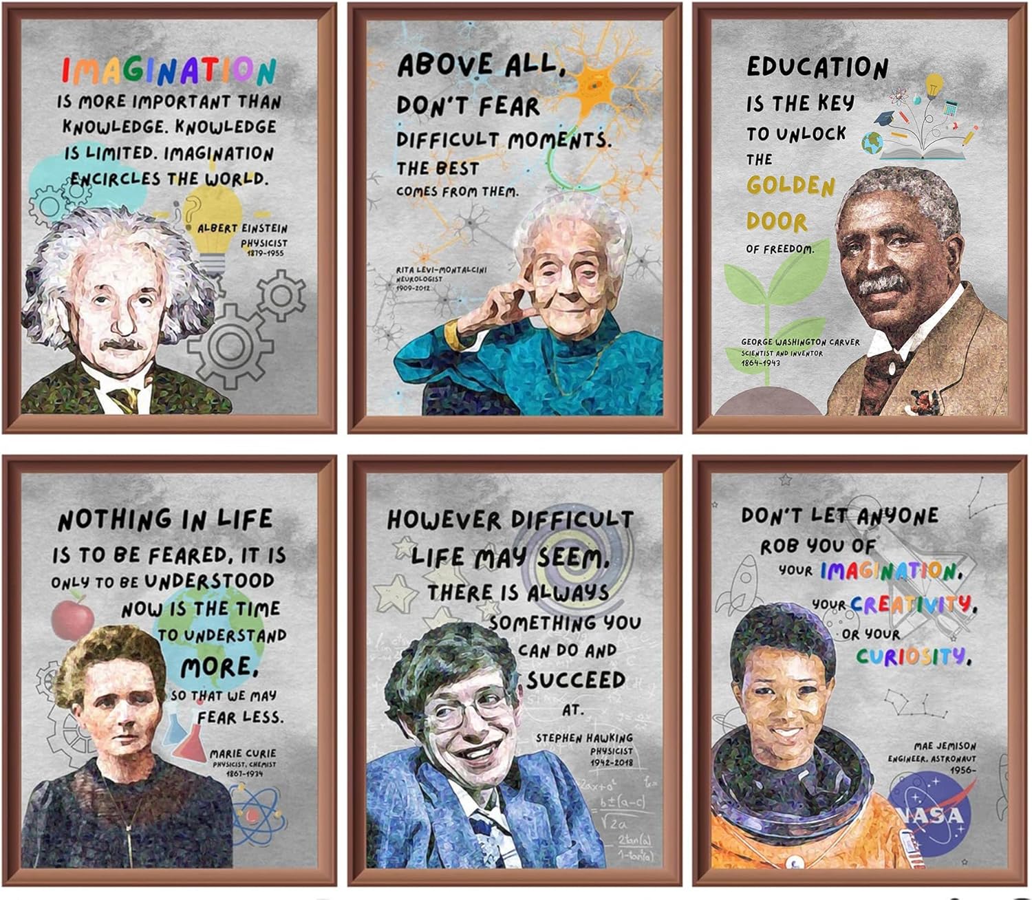 Pósteres de citas motivacionales de científicos famosos para el aula, citas inspiradoras, póster de exposición de arte de pared e impresiones para
