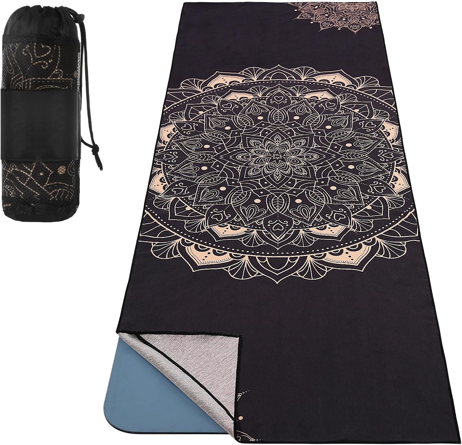 MoKo Toalla de yoga, esterilla de yoga antideslizante, manta de yoga, patrón de impresión de secado rápido con bolsillo de esquina para bikram,