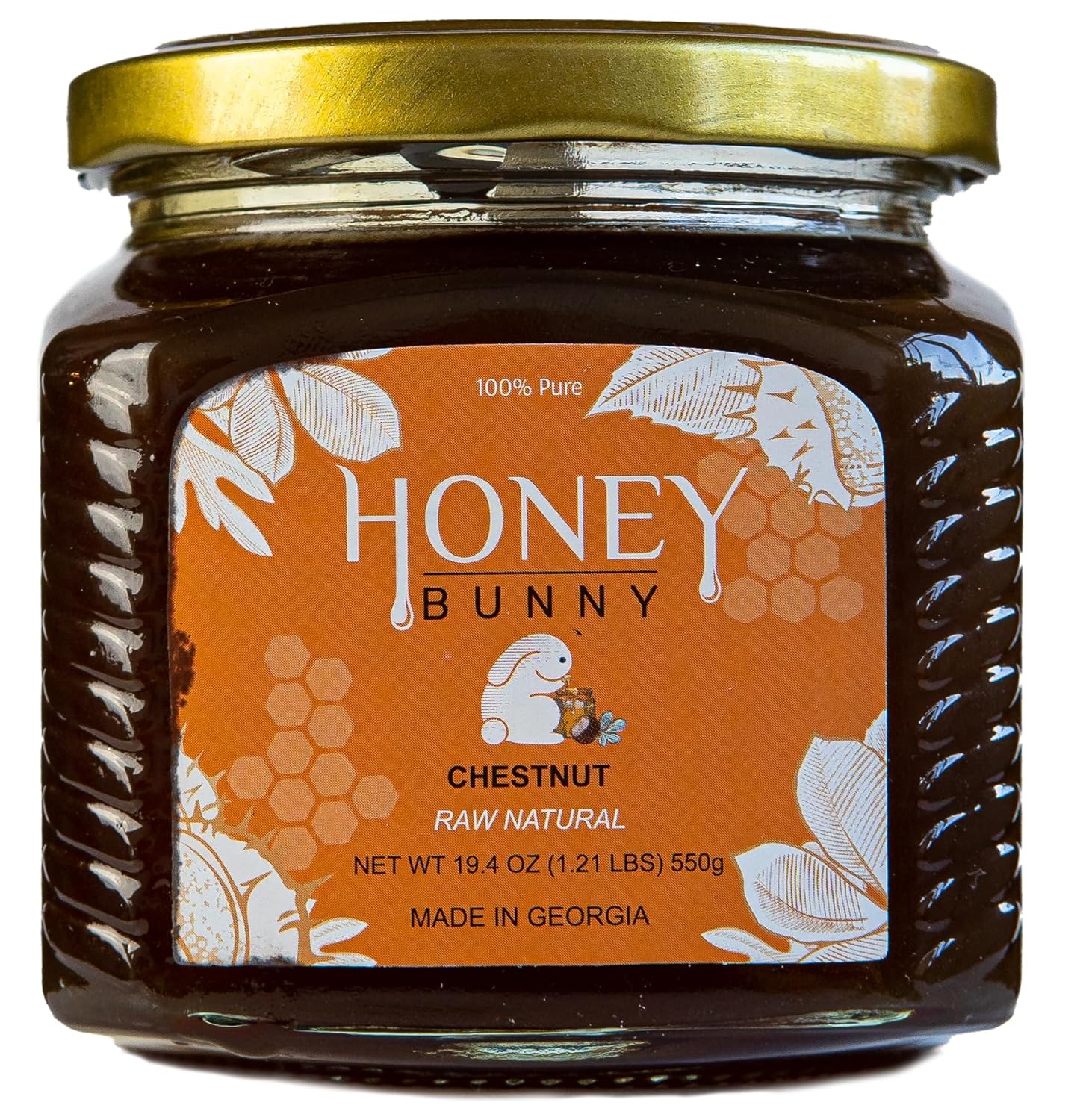 Honey Bunny Castaño crudo natural, buena fuente de antioxidantes, edulcorante alternativo, producto de Georgia 19.4 onzas, paquete de 1