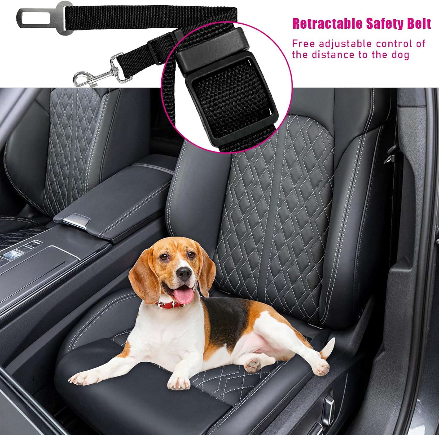 2 correas de seguridad para perros para automóvil, arnés ajustable de nailon para mascotas, correa de sujeción para cables de seguridad para
