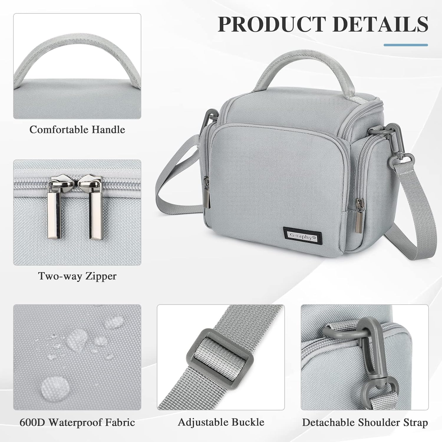 G-raphy Bolsa para cámara DSLR, bolsa para cámara sin espejo, fotógrafos con separadores acolchados extraíbles para cámaras DSLR, lentes y etc