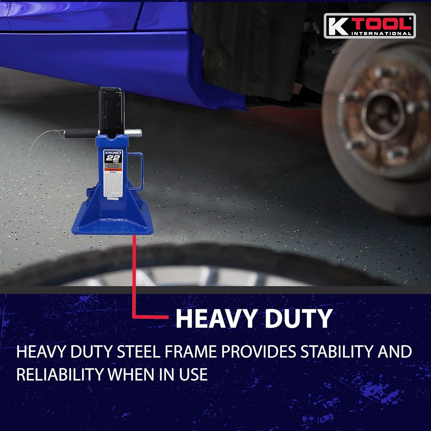 K Tool International HD61222 – Soportes de gato automotriz de 22 toneladas para garajes, talleres de reparación y bricolaje, estilo pin, sillín en
