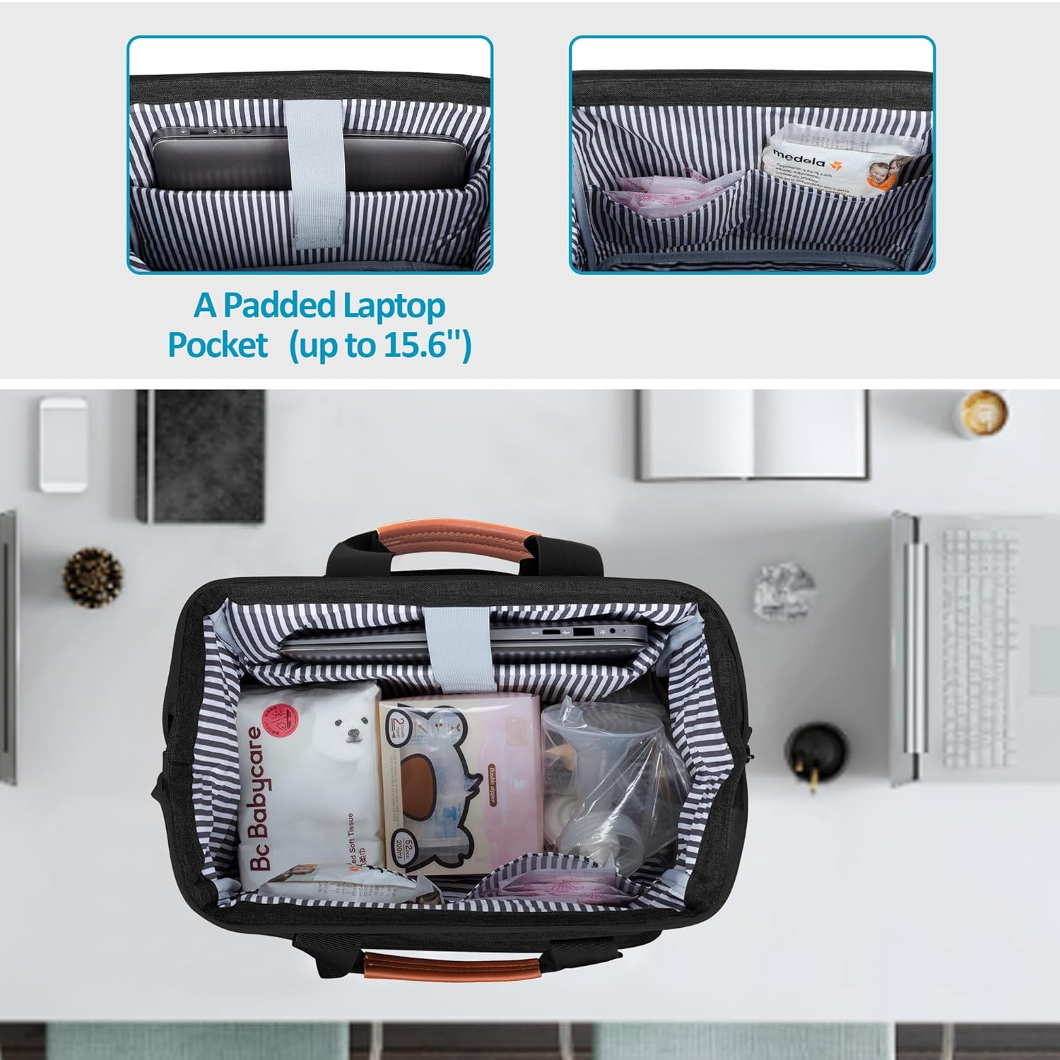 Luxja Bolsa para extractor de leche con bolsa enfriadora para madres trabajadoras, mochila para extractor de leche con funda para laptop de 14