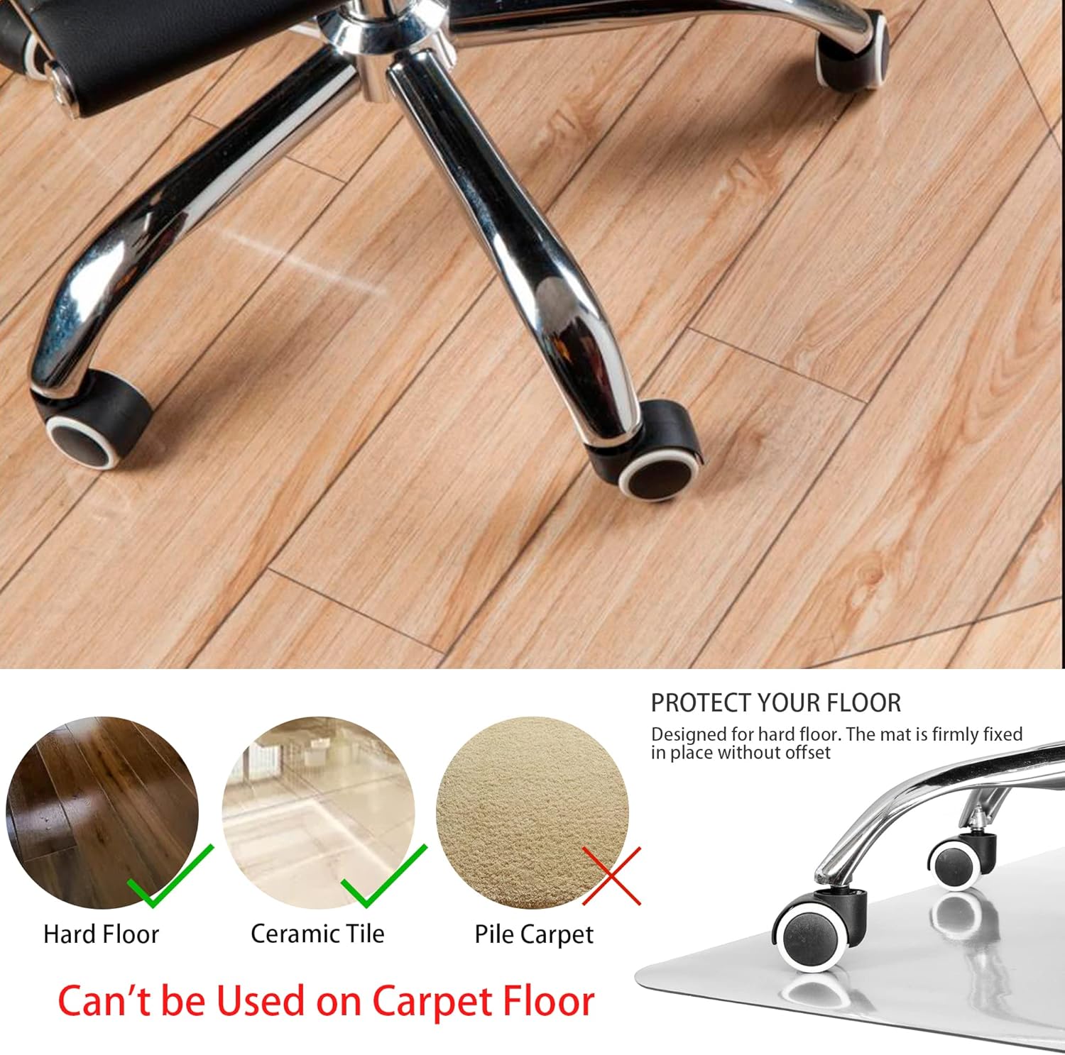 Tapete para silla de oficina para suelo de madera dura, de 48 x 36 pulgadas, resistente y duro, tapetes transparentes para silla de computadora,