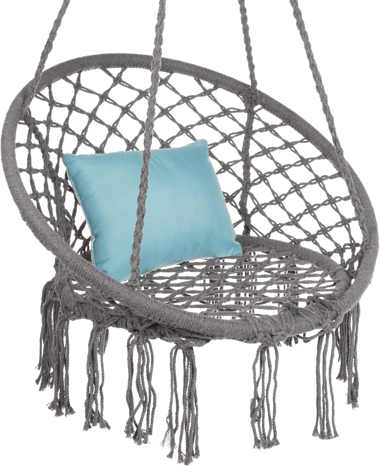 Best Choice Products Hamaca de macramé de algodón tejida a mano para uso en interiores y exteriores con respaldo, borlas de flecos, capacidad de 265