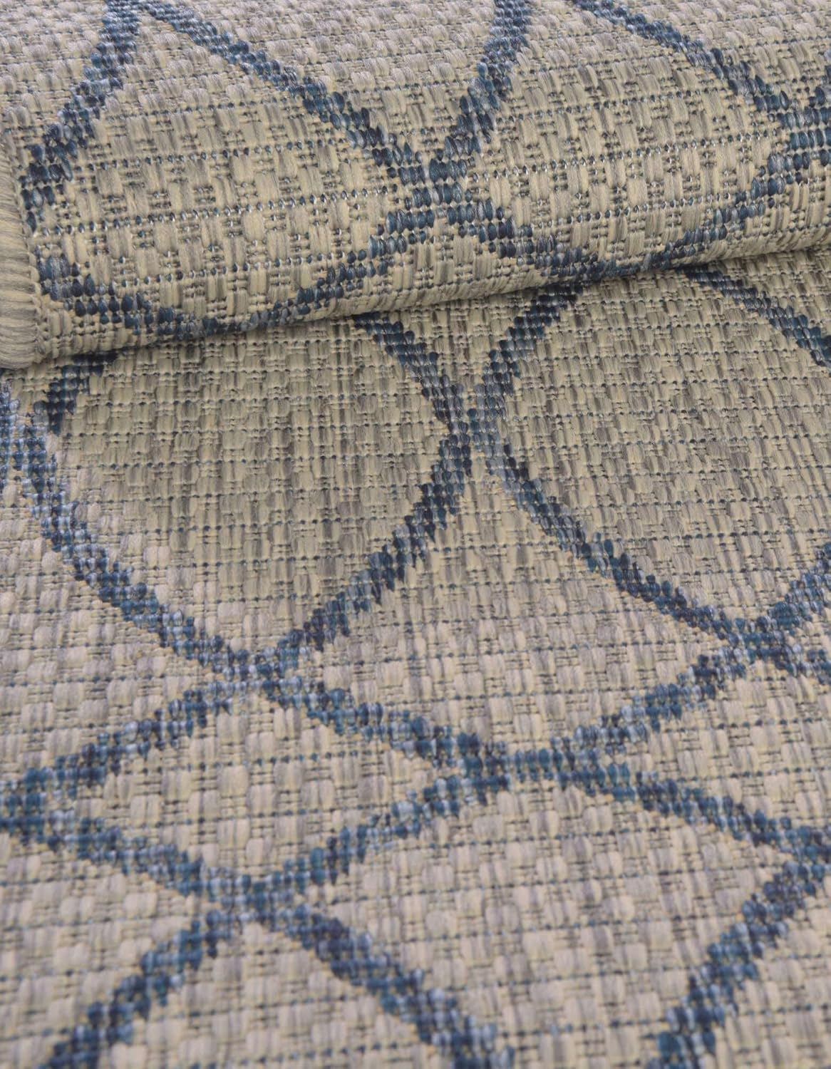 Unique Loom Outdoor Trellis Collection – Alfombra rectangular de 5 pies 3 pulgadas x 8 pies, gris y azul