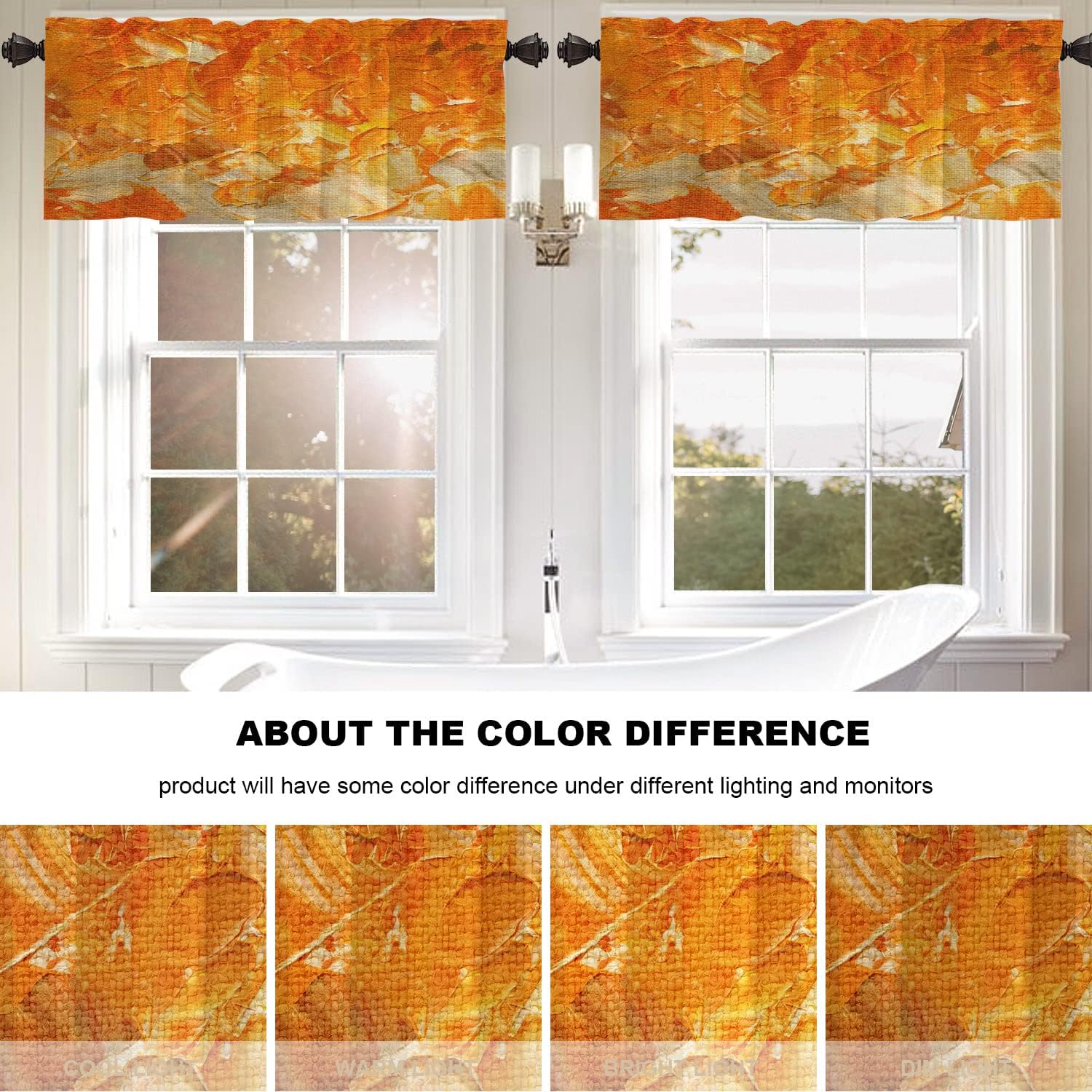 Cenefas de cocina de pintura artística naranja para ventanas, cenefas opacas de color abstracto, cortinas de poliéster multicapa para cocina y