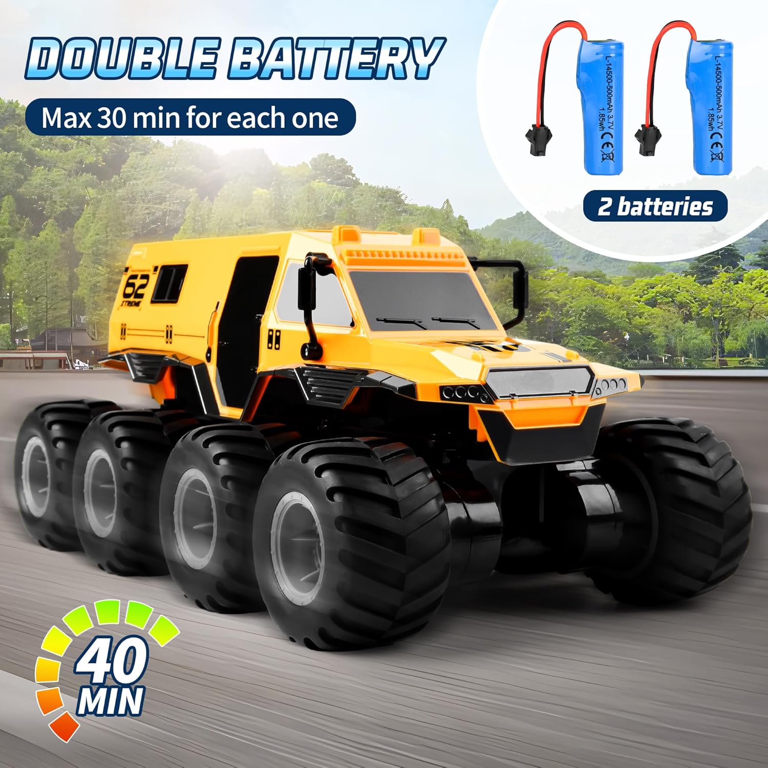 Coche de control remoto, camión RC a escala 112, 8 ruedas, 2.4 GHz, rastreador RC para niños, vehículos eléctricos impermeables todoterreno con 2
