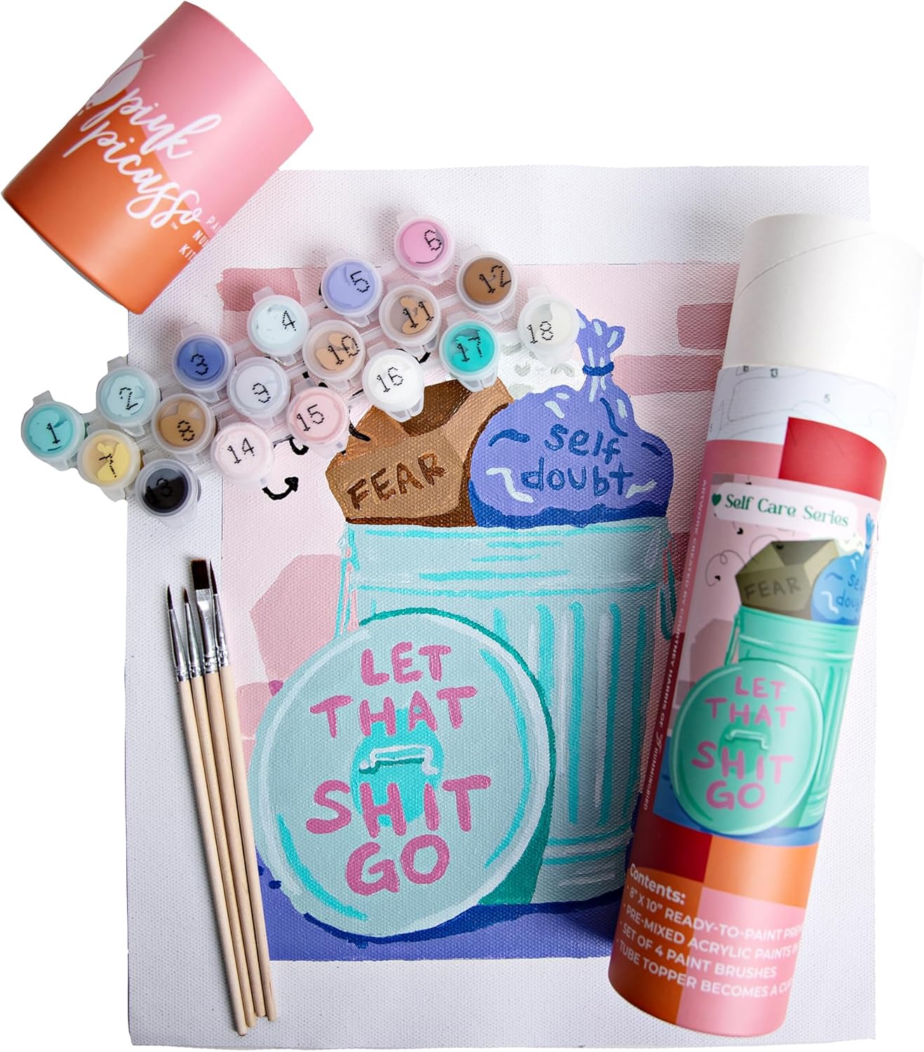 Pink Picasso Kits de colección de cuidado personal de pintura por números para adultos y principiantes  Kits de pintura de lienzo únicos de 8 x 10