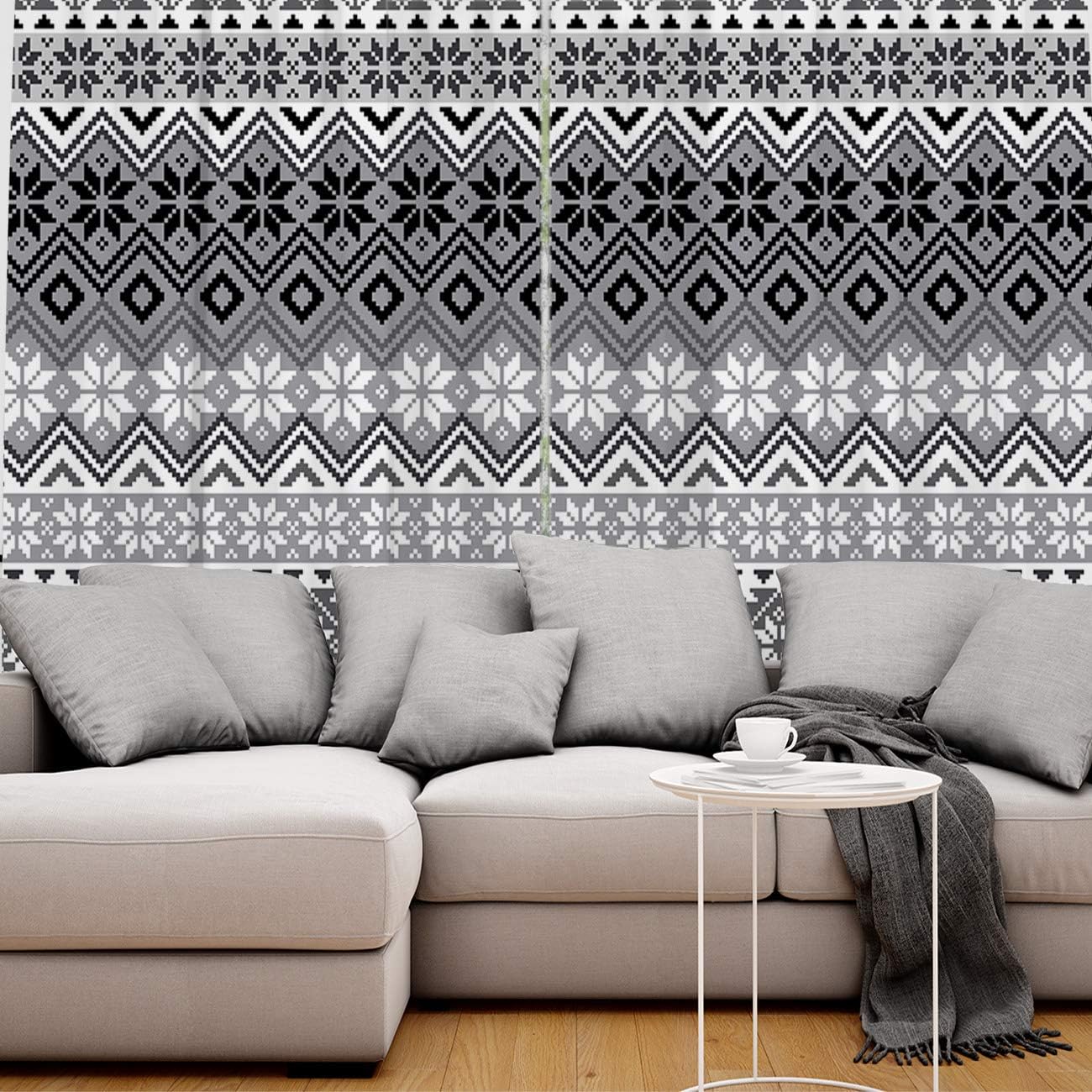 FortuneHouse Cortinas opacas térmicas con diseño de copos de nieve nórdicos, con ojales de metal de impresión moderna tradicional, cortinas