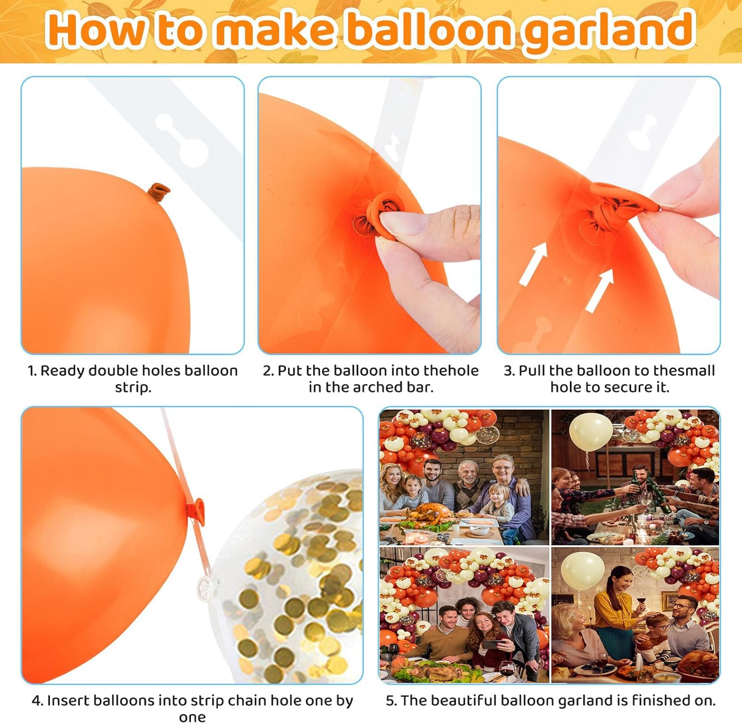 Bonropin Kit de guirnalda de arco de globos de otoño de 193 piezas con globos de confeti amarillo pastel, naranja, borgoña, dorado, hojas de arce
