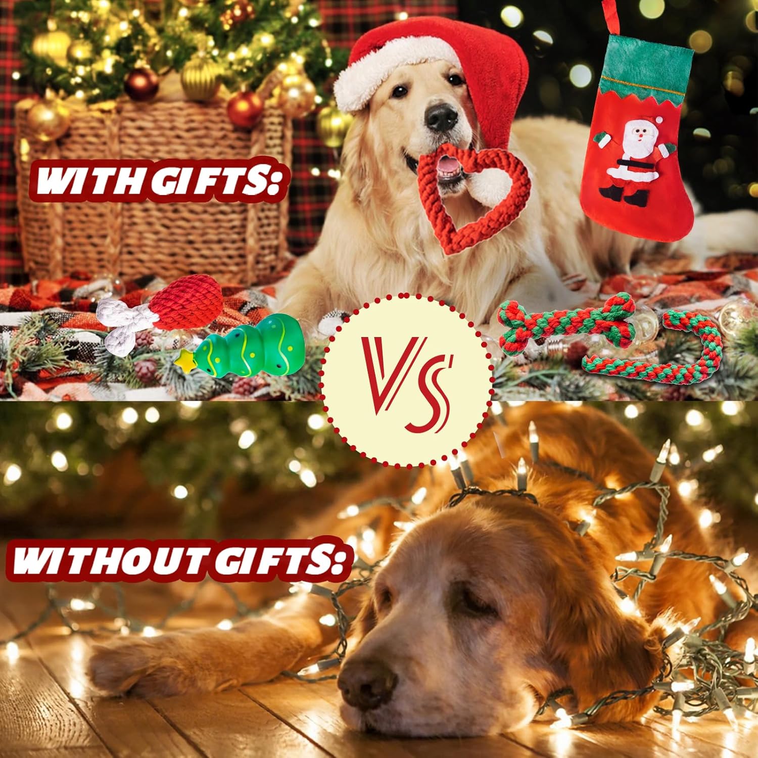 8 piezas de juguetes de Navidad para perros, regalos para perros pequeños y medianos con sombrero y pañuelo, calcetines de Navidad para perros con