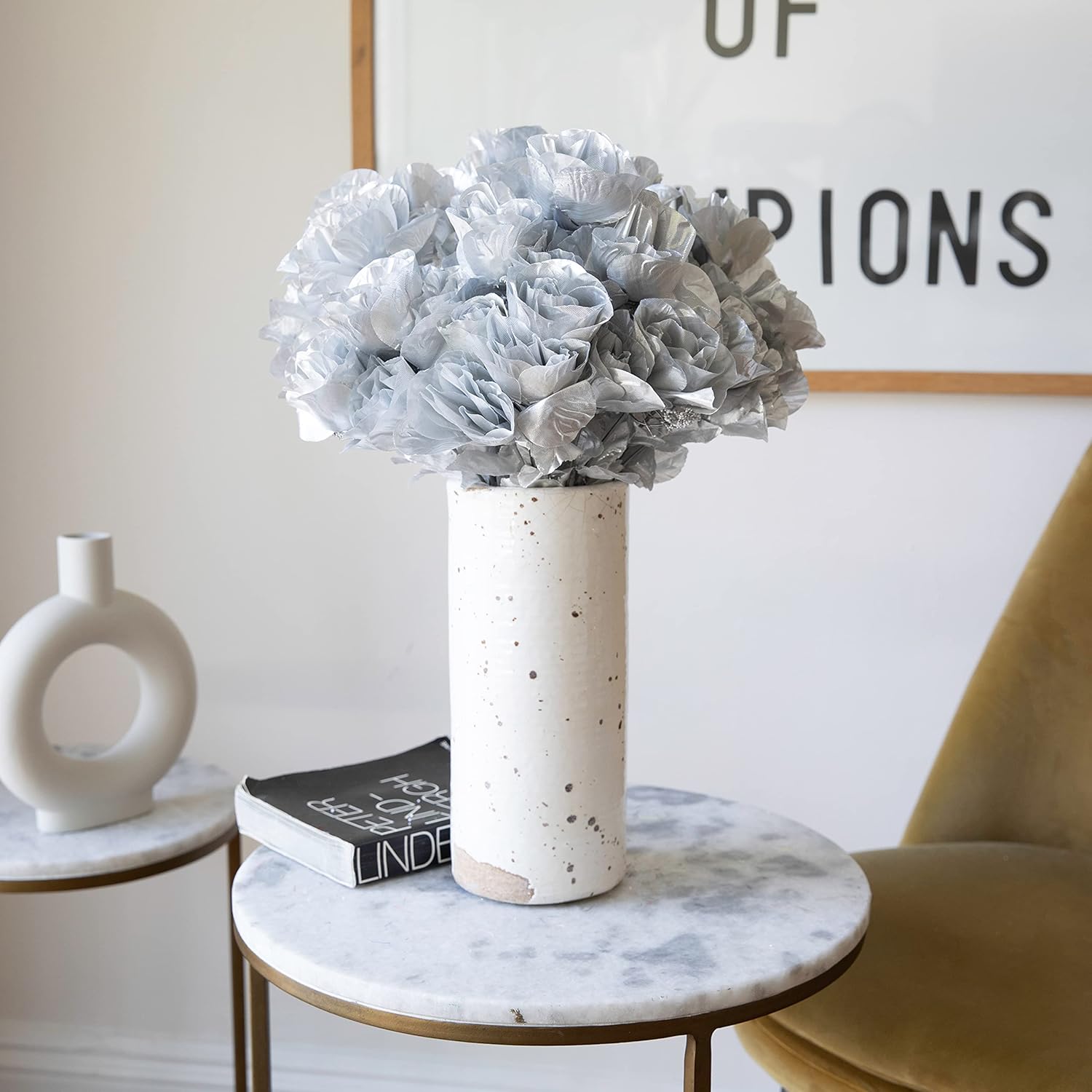 Season’s Need – Flores artificiales brillantes plateadas, decoración de 84 cabezas, aspecto real con tallo para ramos de boda, centros de mesa,