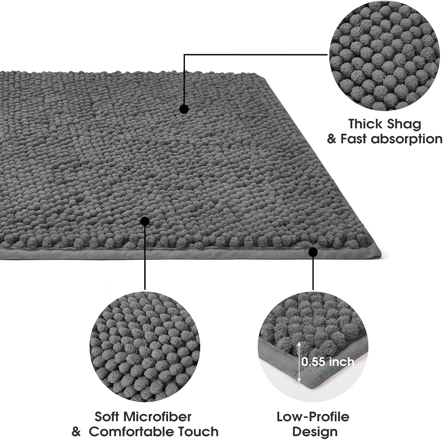 HOMEIDEAS Tapete de felpilla absorbente para interiores, tapete de goma de perfil bajo para entrada, patas de perro fangosas, lavable de bienvenida