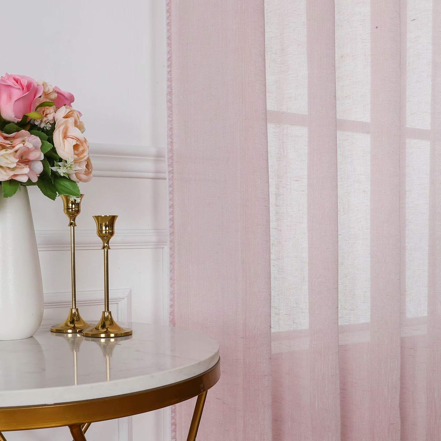 MISS SELECTEX Cortinas traslúcidas de lino natural  Cortinas semitransparentes con borde texturizado con ojales en la parte superior, para ventana
