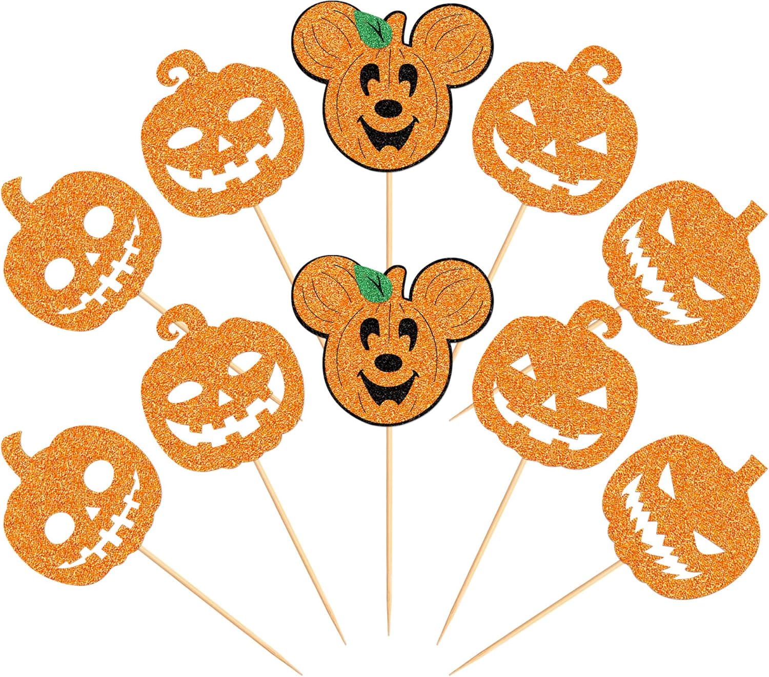 Ercadio Paquete de 30 adornos de calabaza para cupcakes de Halloween con purpurina de terror de calabaza para cupcakes Jack-O-Lantern para temática