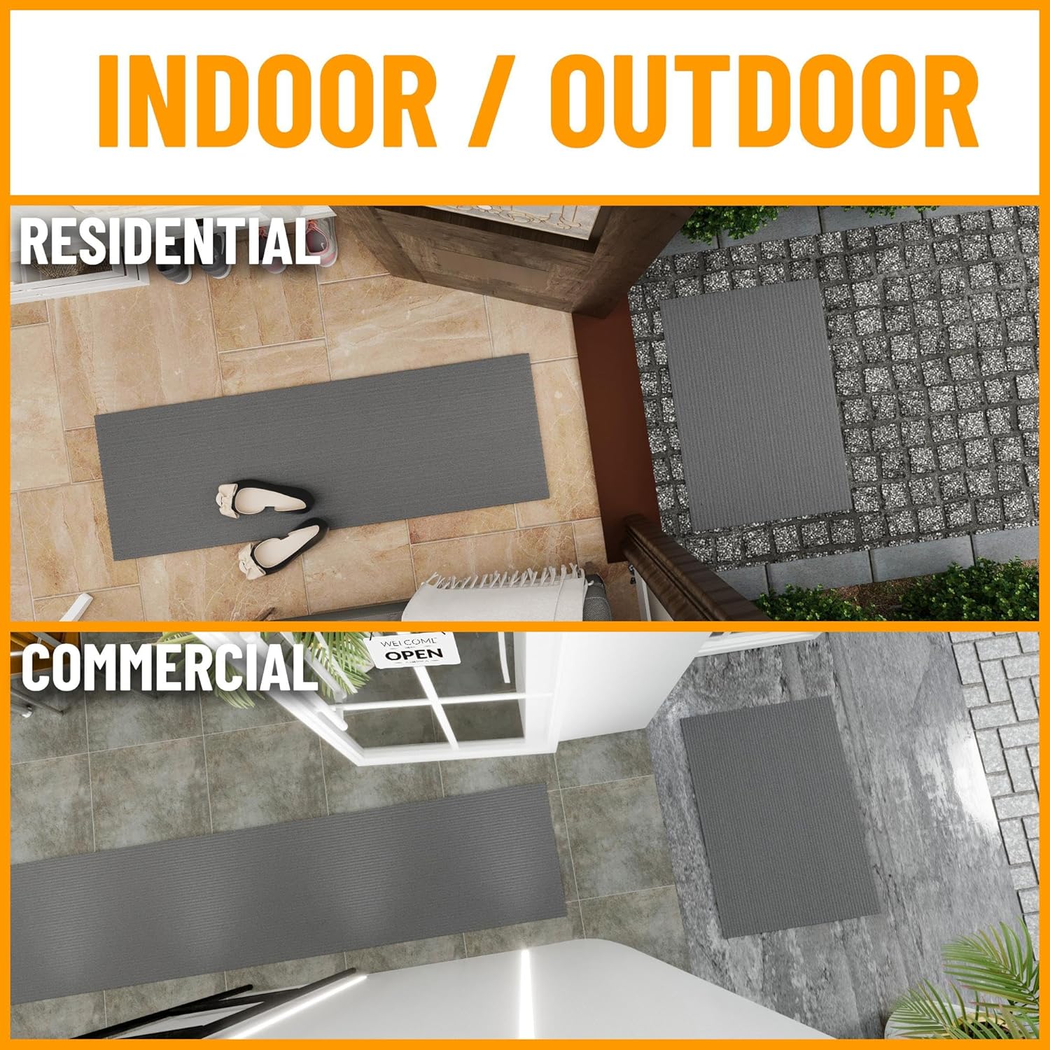 Scrape Rib – Alfombra antideslizante de goma de 3 x 7 pies, para interiores y exteriores, impermeable, para pasillo, cocina, sala de estar, garaje,