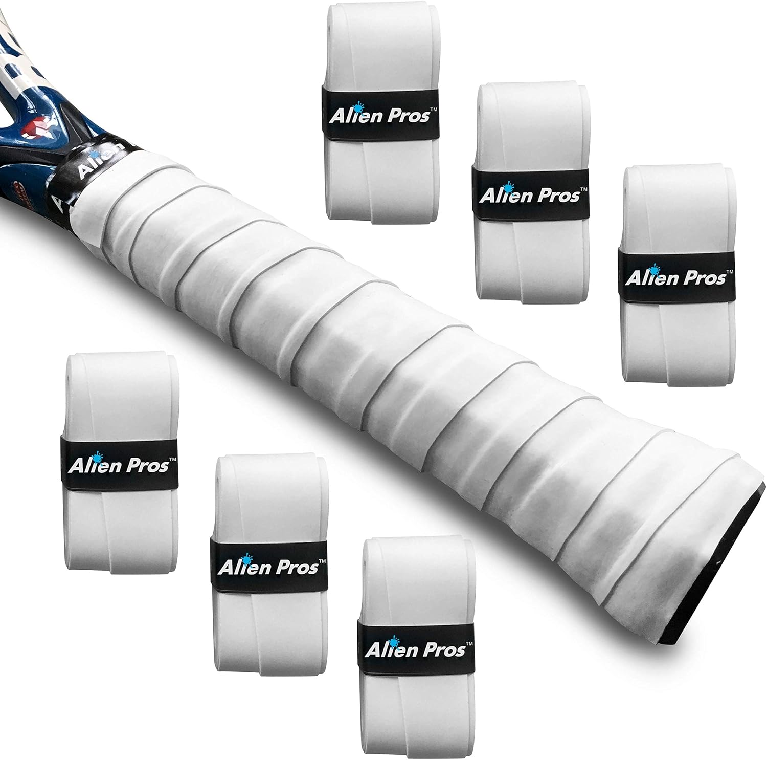 Alien Pros – Cinta de agarre para raqueta de tenis (6, 12 o 60 agarres), agarre de tenis precortado y con sensación seca, cinta de agarre para