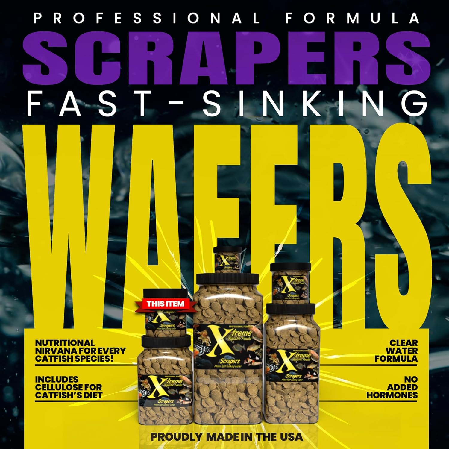 Xtreme Scrapers Wafers – Premium 14mm Fast-Sinking Fish Food  Nutrient & Cellulose Rich Ideal for Nocturnal Feeders, Catfish, Plecostomus Species,