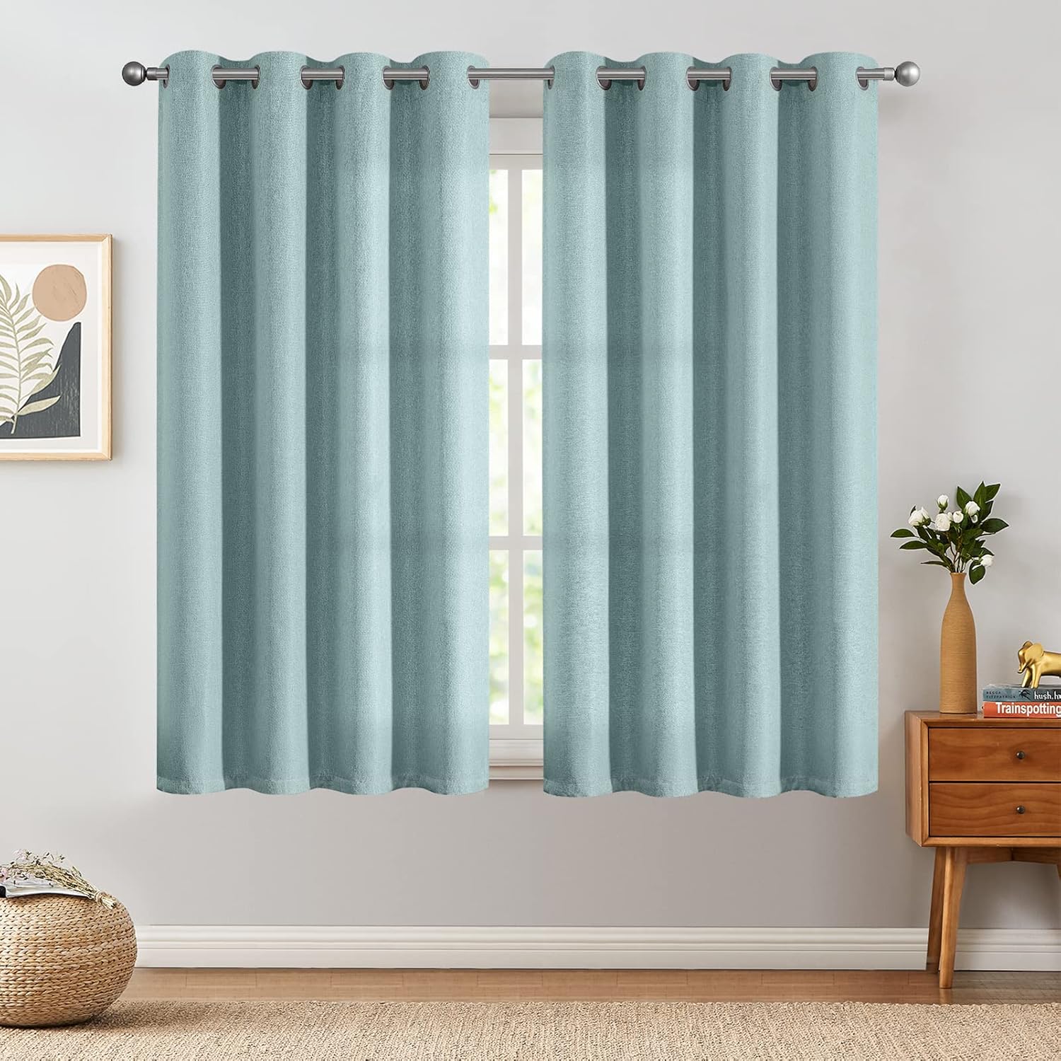 jinchan – Cortina oscurecedora con textura de lino, de 63pulgadas de largo, con aislamiento térmico y ojales, para sala de estar y dormitorio,