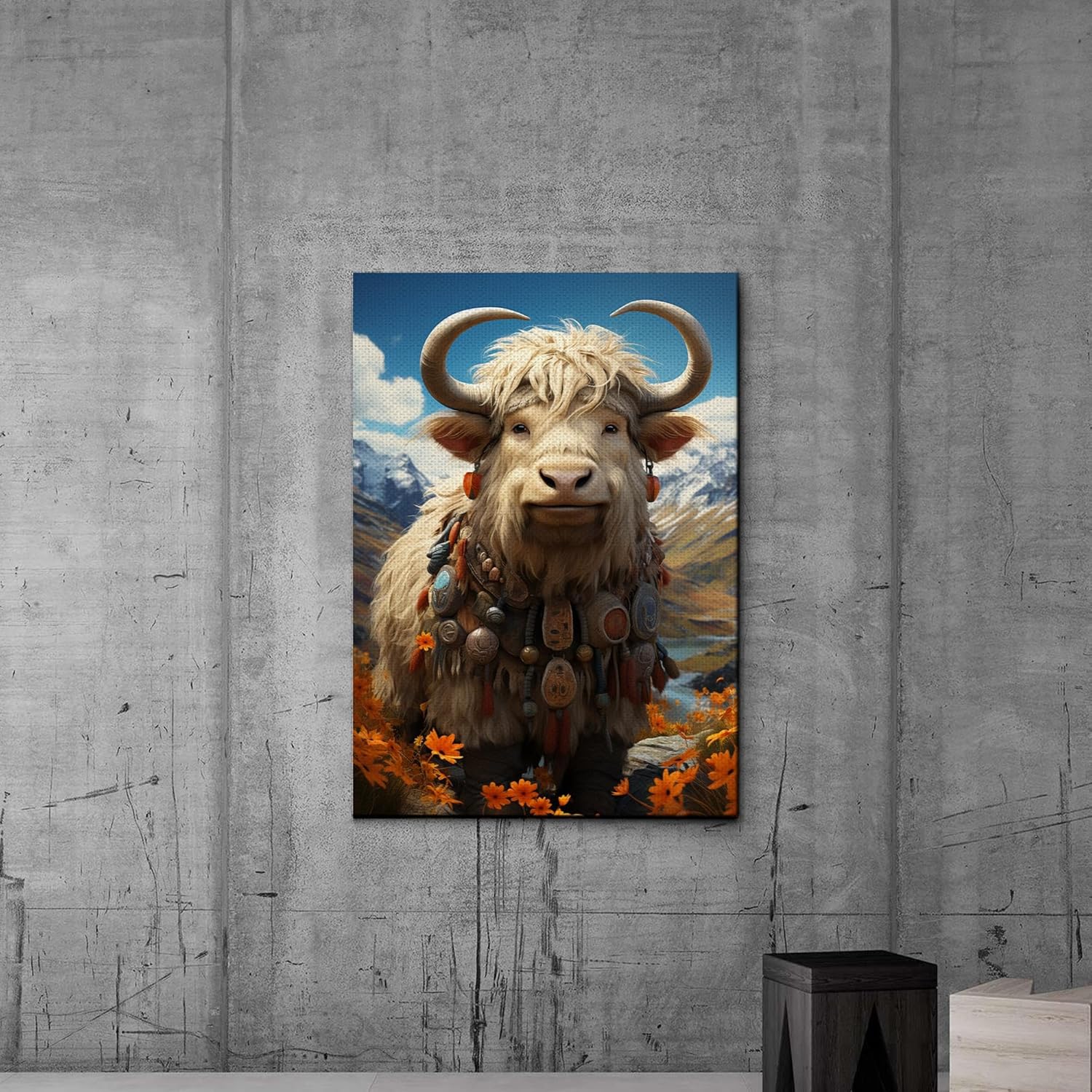 printable wall art, aesthetic room decor, fireplace mantel art, nursery wall decor, yak printing art, yak