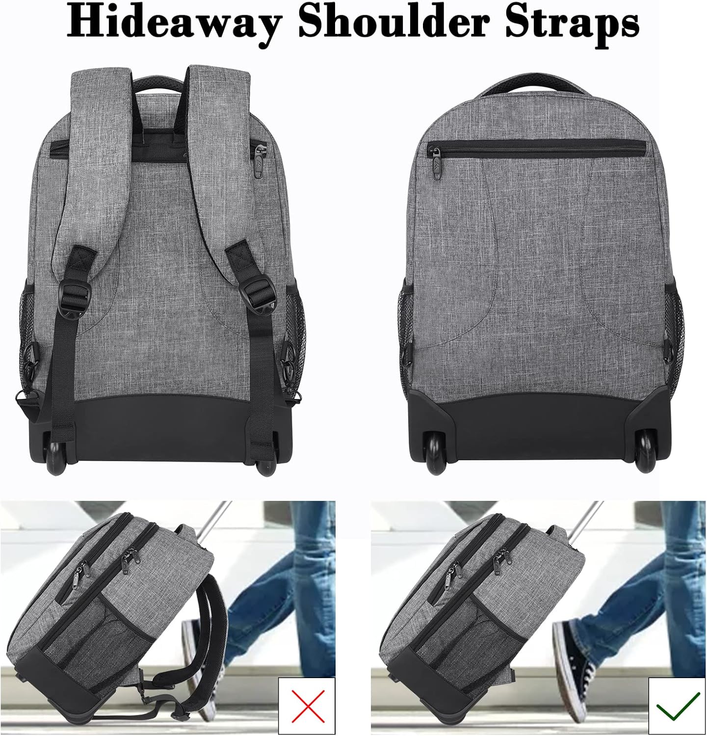 MATEIN Mochila con ruedas, resistente al agua, mochila de viaje para laptop con ruedas, mochila universitaria grande, bolsa de aseo para hombres (2