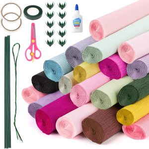Lawei Kit de 20 rollos de papel crepé de flores de bricolaje, rollos de papel crepé de 20 colores de ancho, kit de arreglos florales de 19.7 Lawei Kit de 20 rollos de papel crepé de flores de bricolaje, rollos de papel crepé de 20 colores de ancho, kit de arreglos florales de 19.7