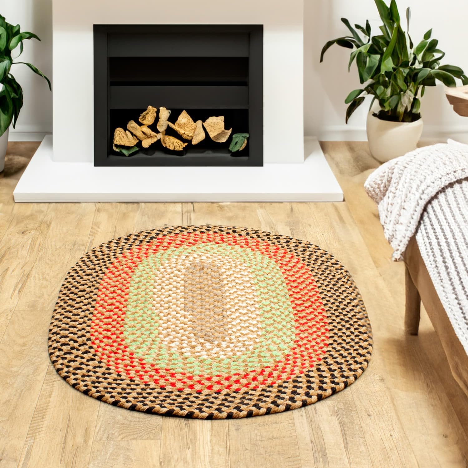 Super Area Rugs Alfombra trenzada ovalada ovalada de 4 x 6 pies, color marrón, rojo y verde, para dormitorios y salas de estar estilo rural