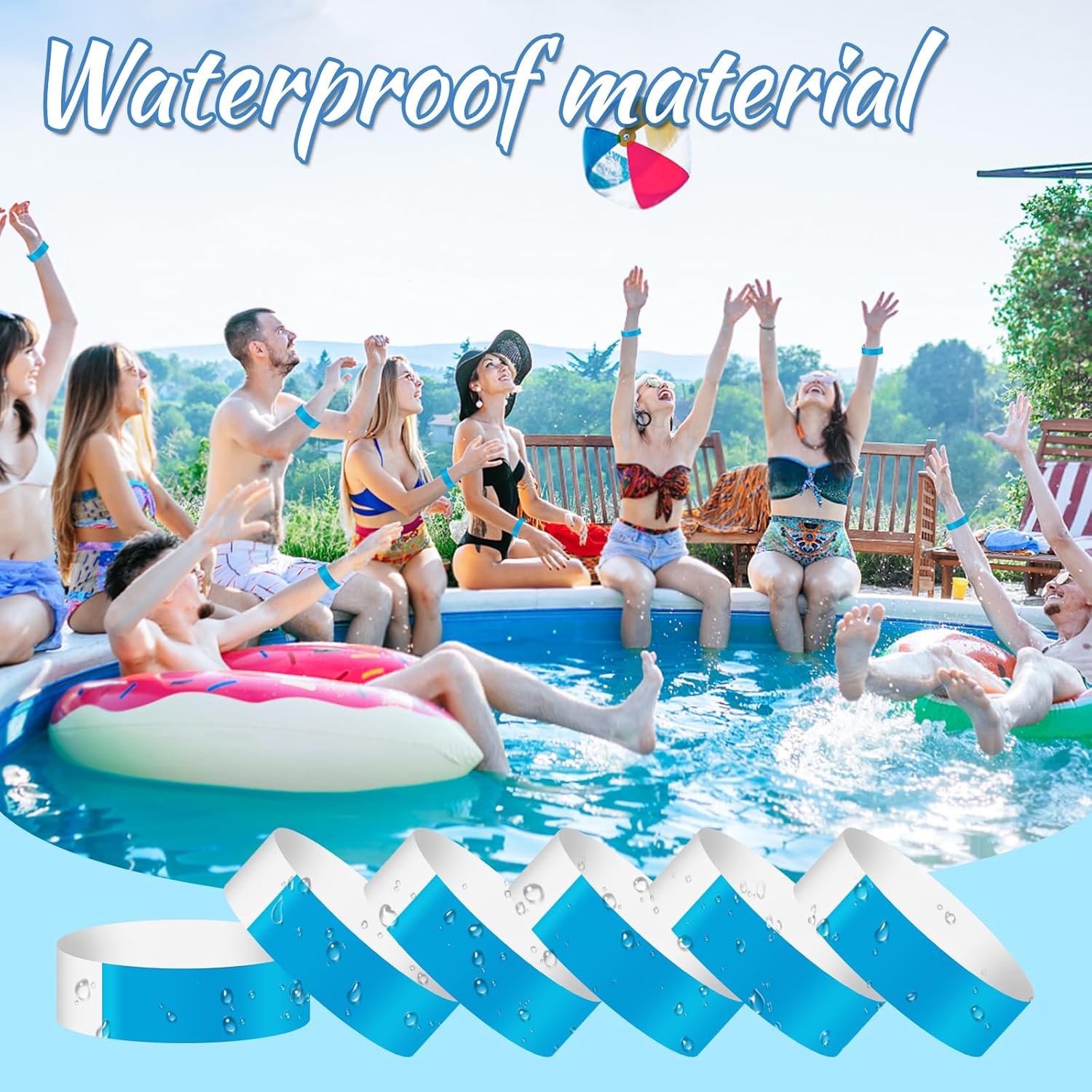 800 pulseras de colores para eventos, pulseras de papel, pulseras impermeables para eventos, pulseras adhesivas personalizadas para fiestas (azul)