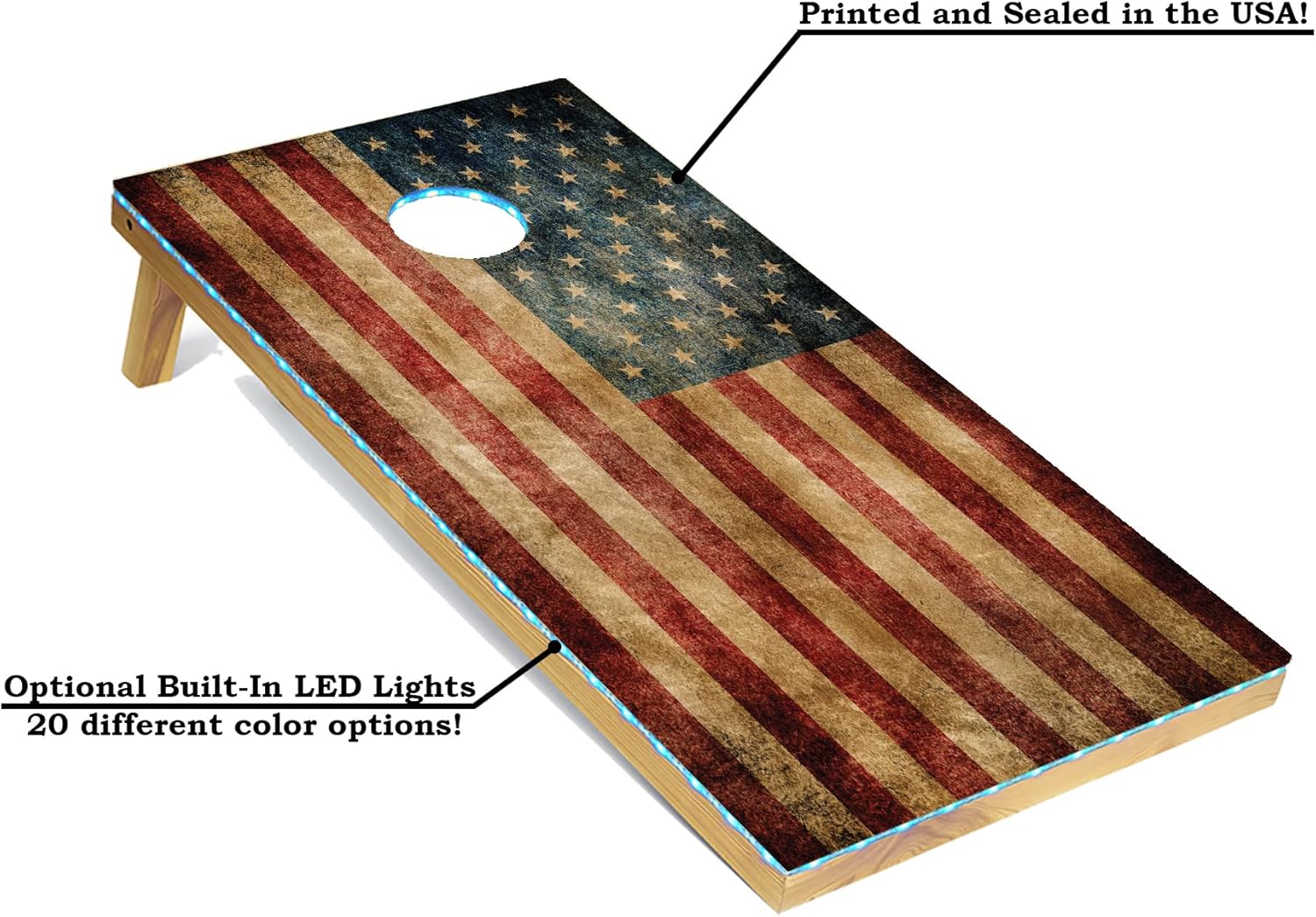 Tailgating Pros Rustic American Flag Cornhole Boards wBean Bags – 4’x2′ Distressed Flag Cornhole Game wCarrying Case & Corn Hole Bags