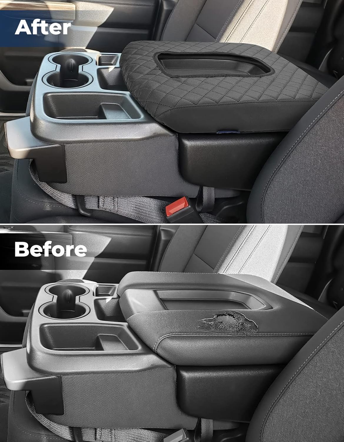 ISSYAUTO Funda de consola central compatible con Silverado Sierra Jump Seat 2019-2024 Funda de cuero para reposabrazos